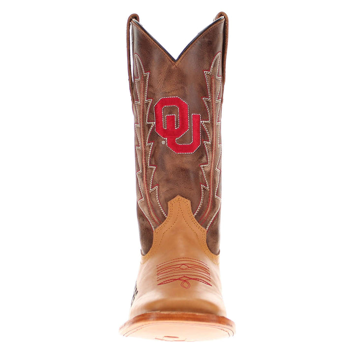 Men's University of Oklahoma Lasered Vamp Tan Cowboy Boots by Vaccari
