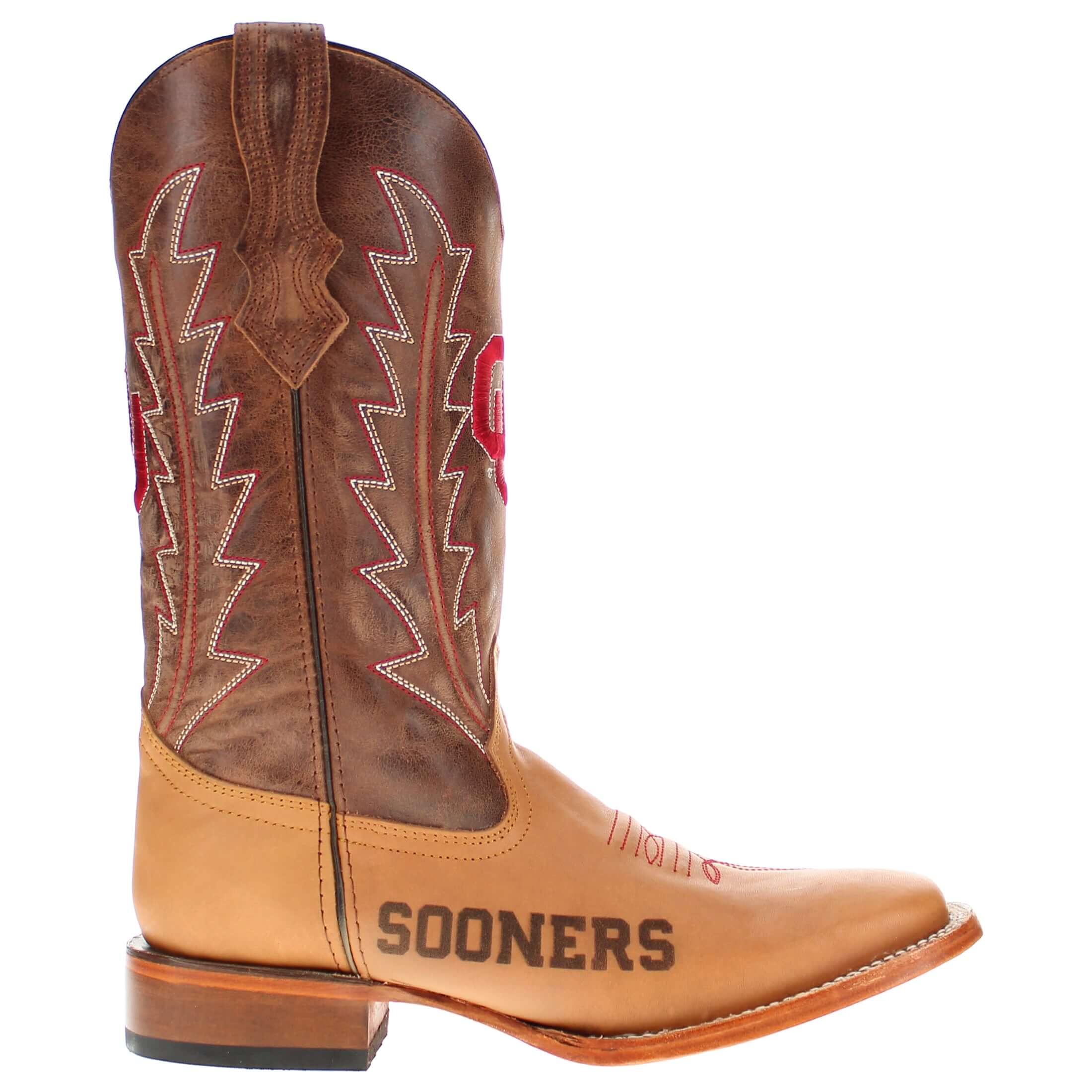 Men's University of Oklahoma Lasered Vamp Tan Cowboy Boots by Vaccari