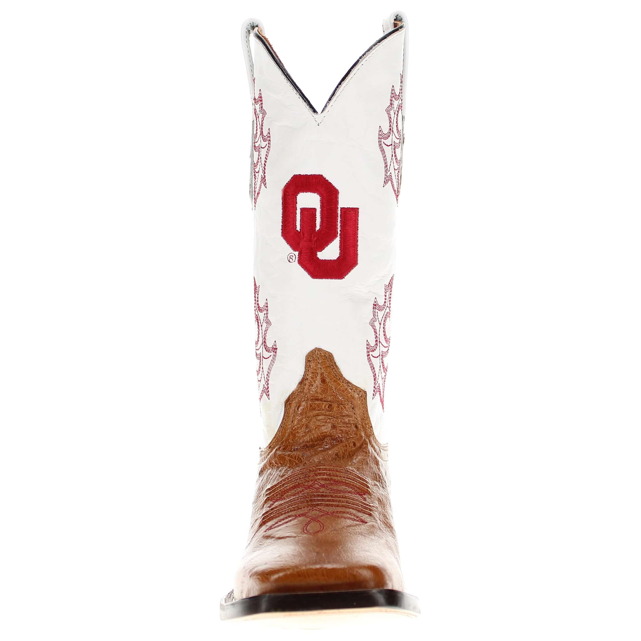 Men's University of Oklahoma Sooners Cowboy Boots | Tan Broad Square/JW toe Smooth Ostrich Boots | Officially Licensed | Brooks 
