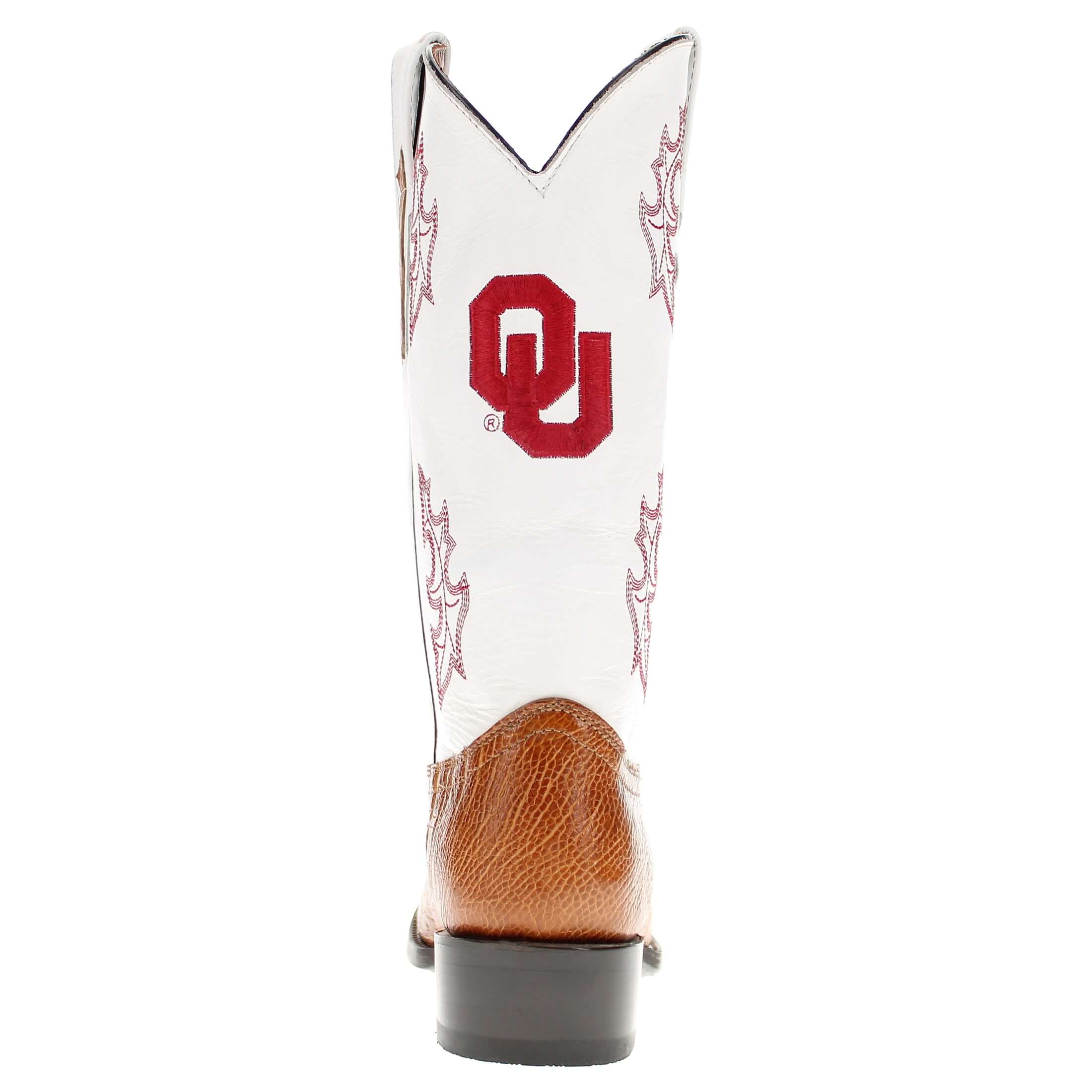 Men's University of Oklahoma Sooners Cowboy Boots | Tan Broad Square/JW toe Smooth Ostrich Boots | Officially Licensed | Brooks 