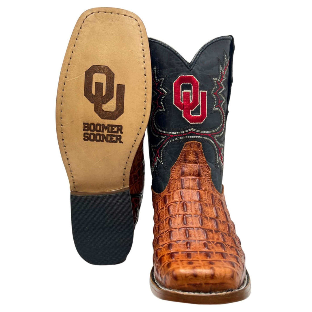 kids university of oklahoma sooners cowboy boots cognac hornedback print Hudson