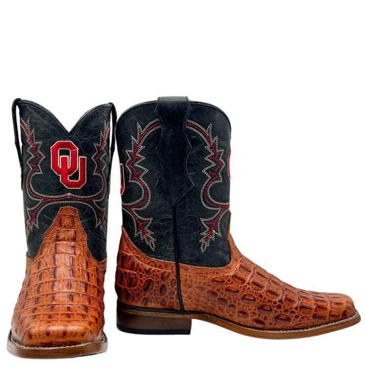 kids university of oklahoma sooners cowboy boots cognac hornedback print Hudson