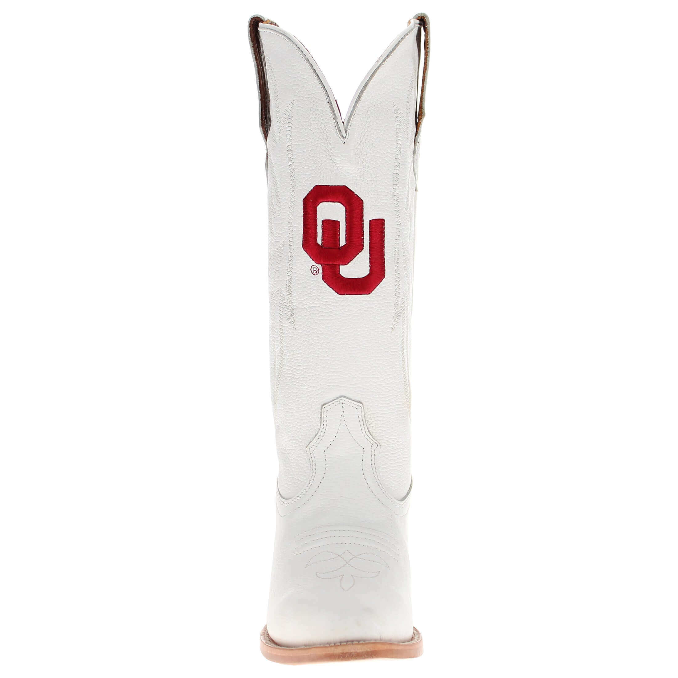 Women's University of Oklahoma Sooners All White Pointed Toe Cowgirl Boots Leighton by Vaccari