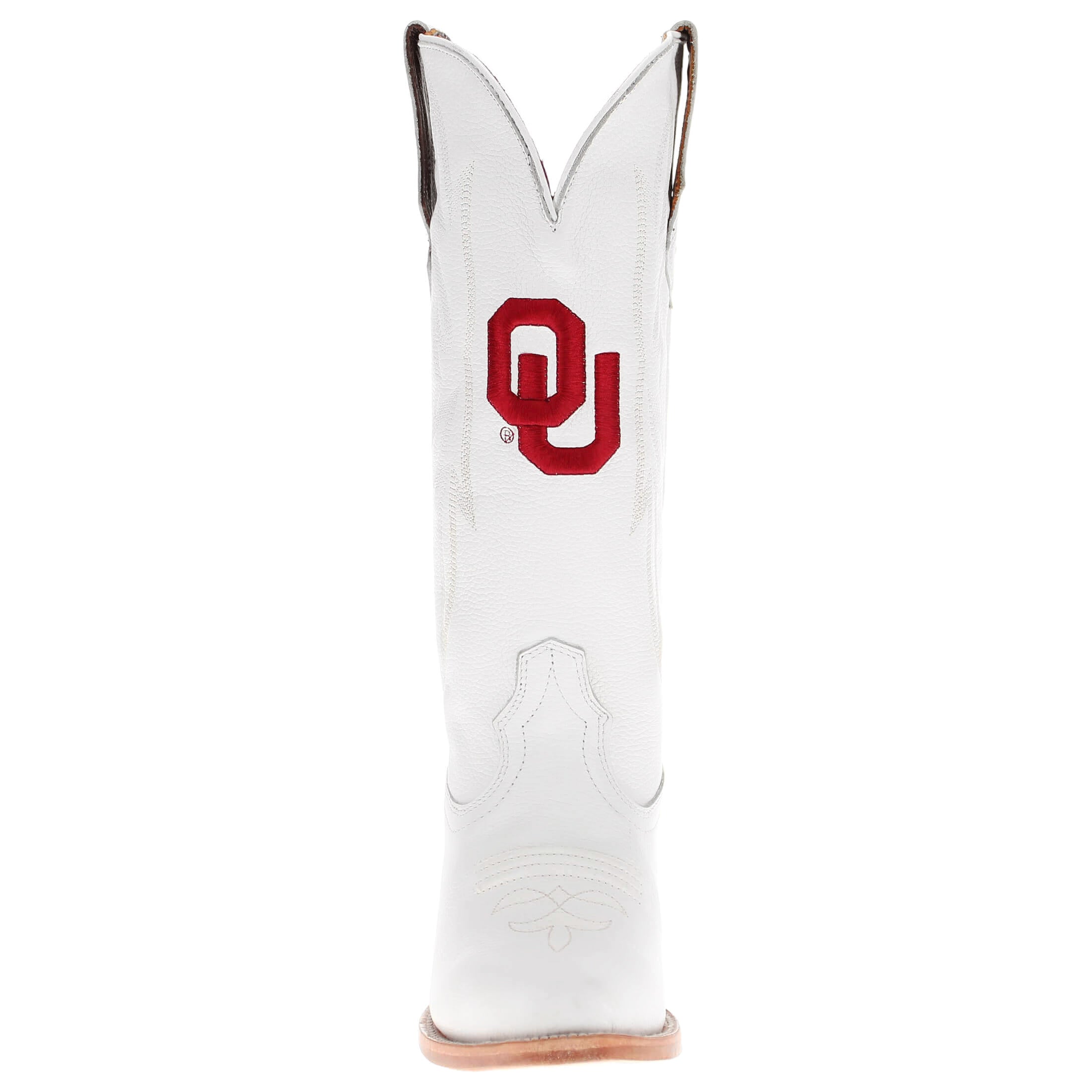 Women's University of Oklahoma Sooners All White Pointed Toe Cowgirl Boots Leighton by Vaccari