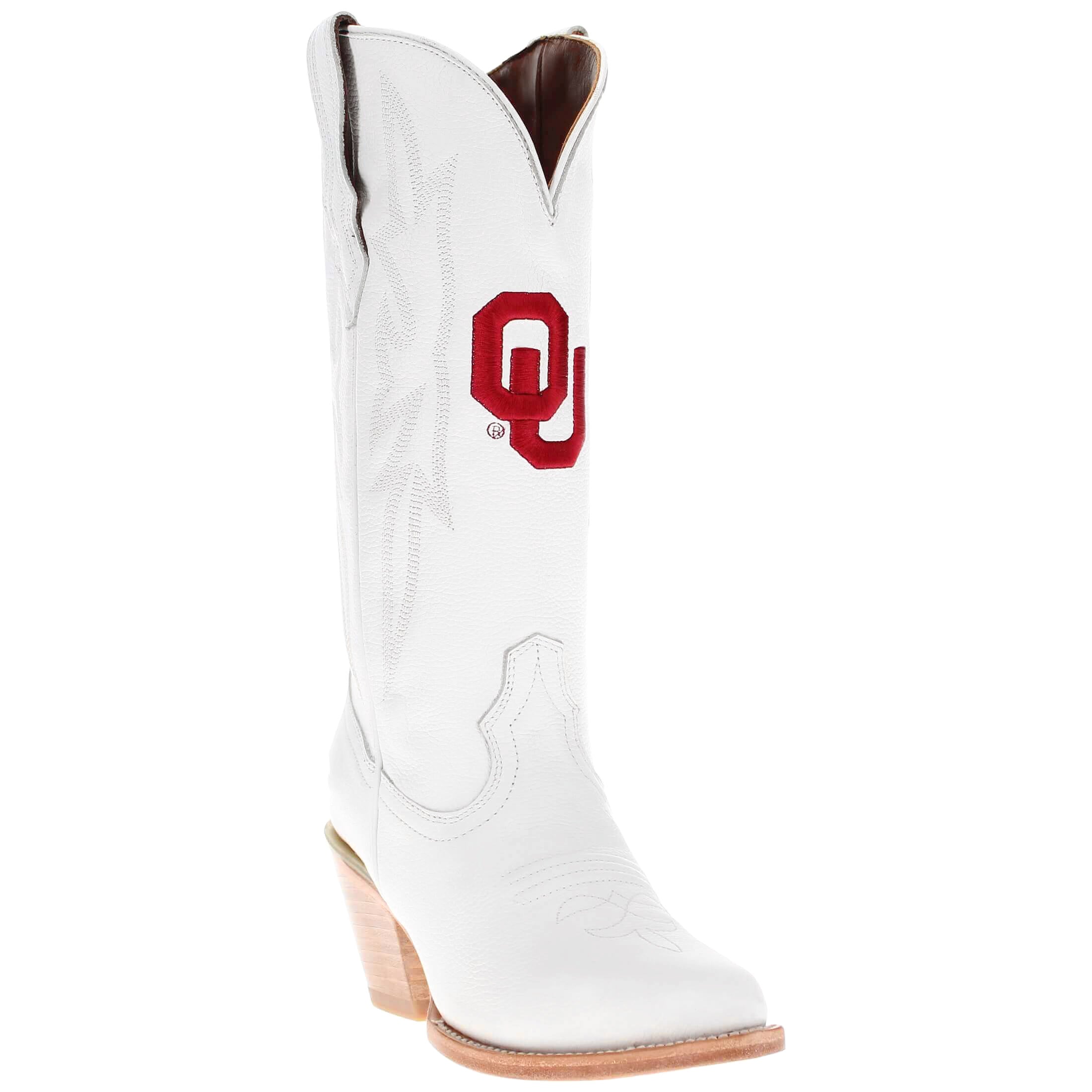 Women's University of Oklahoma Sooners All White Pointed Toe Cowgirl Boots Leighton by Vaccari