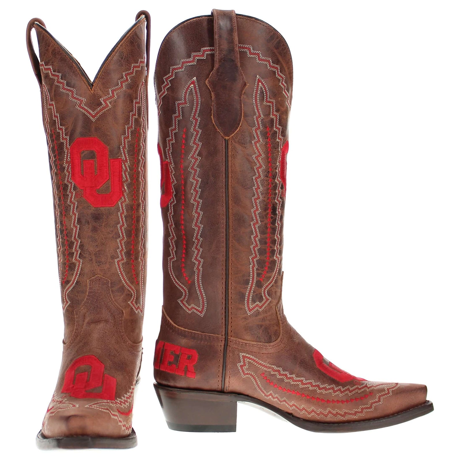 Women's Universtiy of Oklahoma Sooners Cowgirl Boots | Brown Snip Toe Boots | Officially Licensed | Naomi