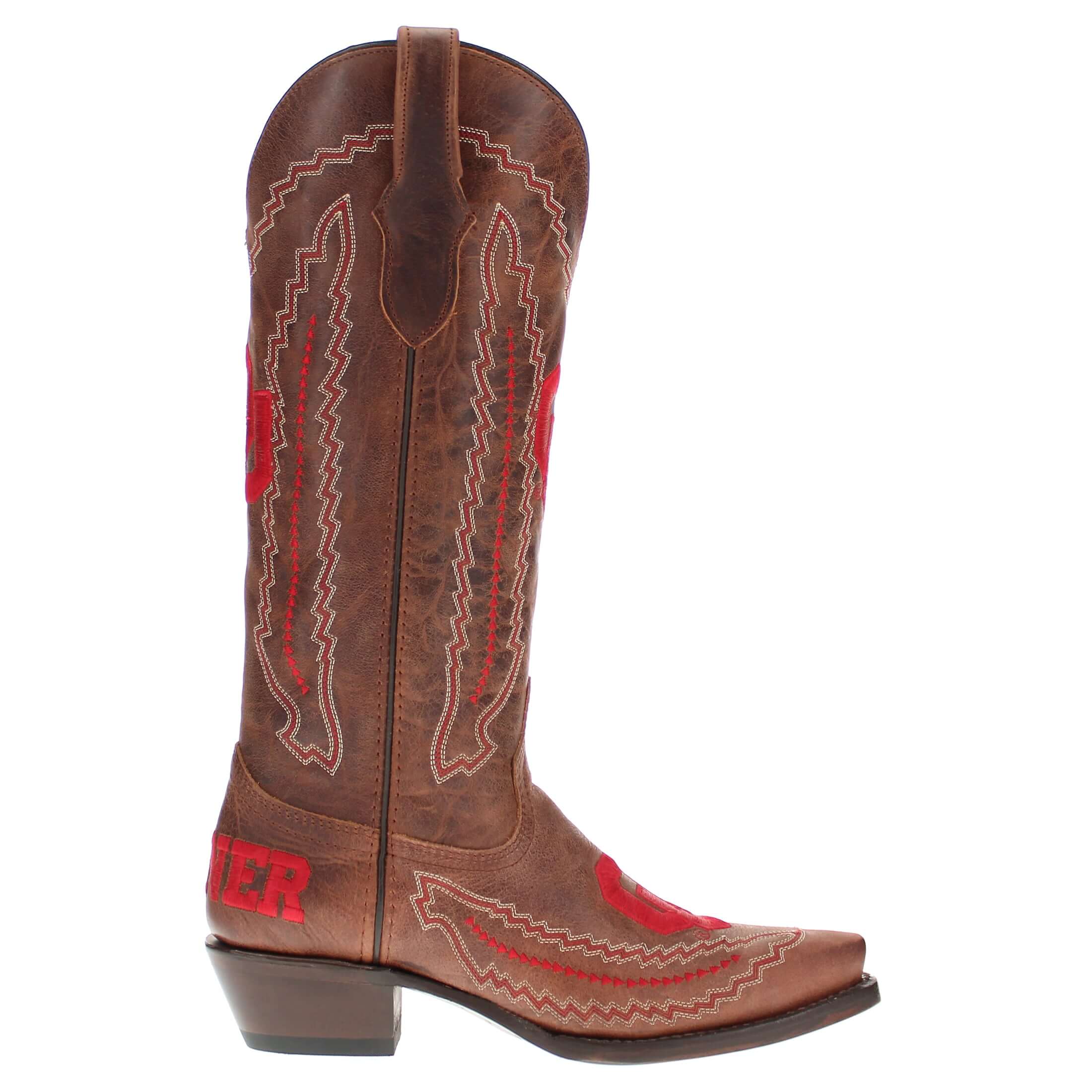 Women's Universtiy of Oklahoma Sooners Cowgirl Boots | Brown Snip Toe Boots | Officially Licensed | Naomi