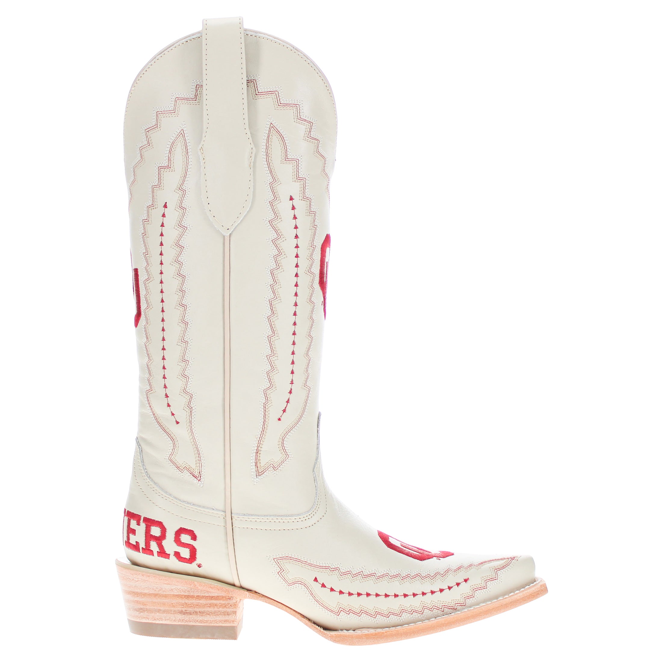 Women's University of Oklahoma Sooners Bone Snip Toe Cowgirl Boots Naomi by Vaccari