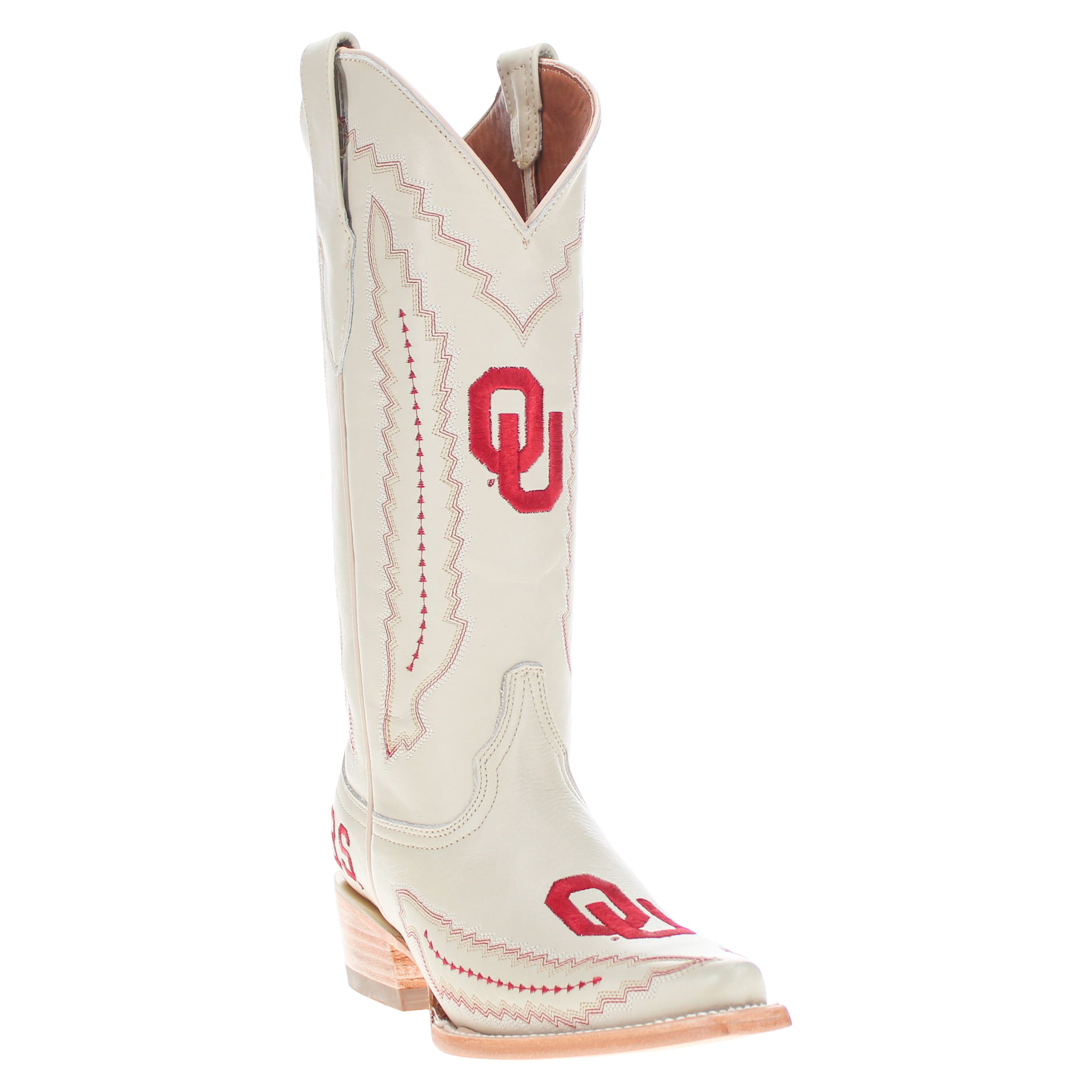 Women's University of Oklahoma Sooners Bone Snip Toe Cowgirl Boots Naomi by Vaccari