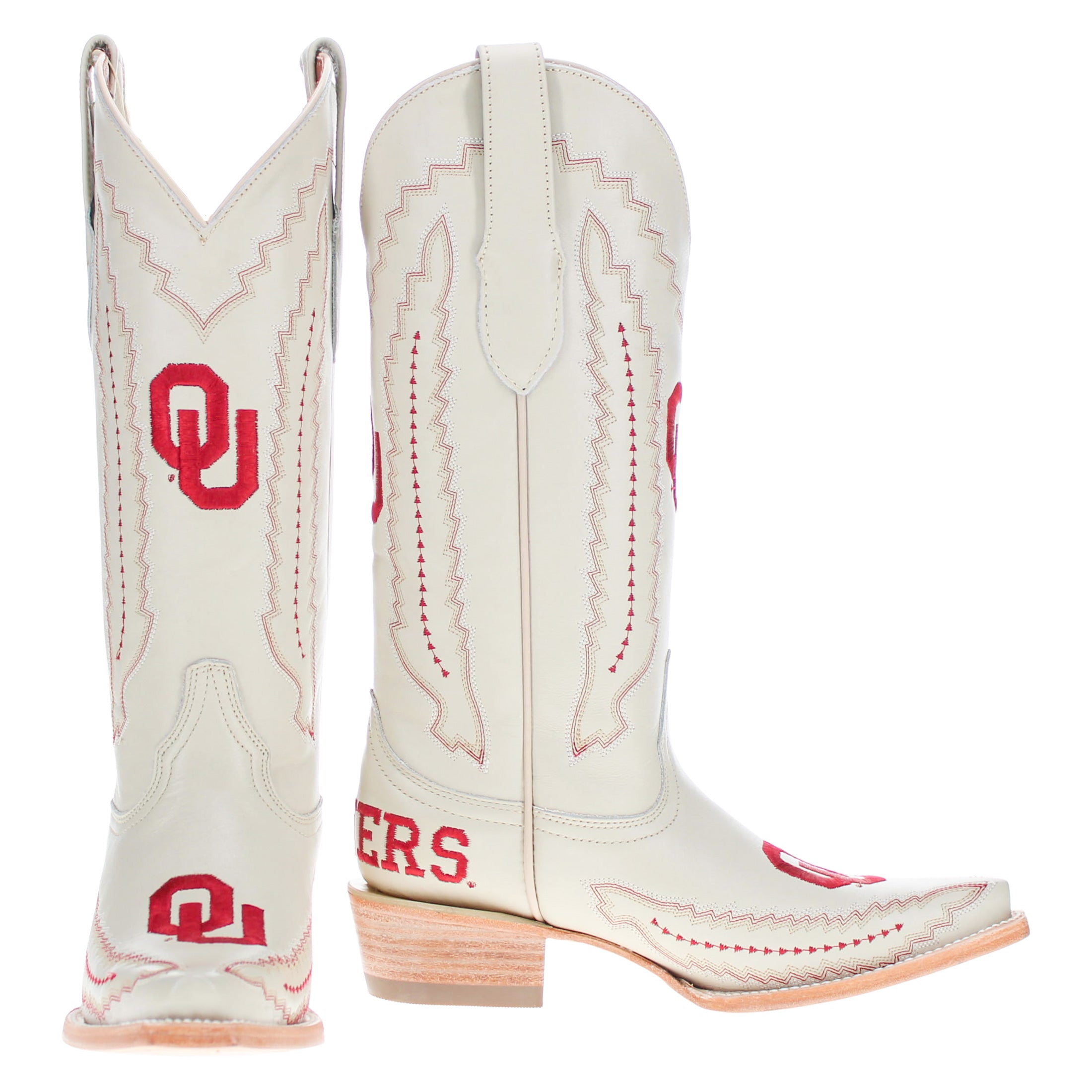 Women's University of Oklahoma Sooners Bone Snip Toe Cowgirl Boots Naomi by Vaccari
