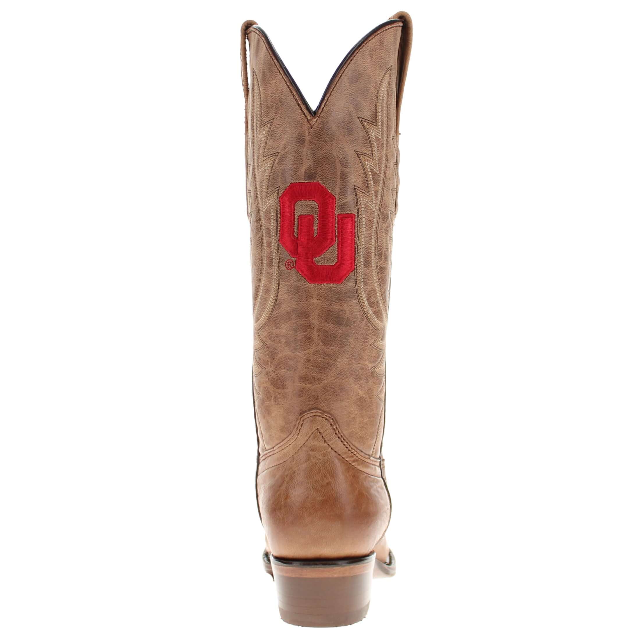 Women's University of Oklahoma Sooners Tan Leather Snip Toe Cowgirl Boots by Vaccari