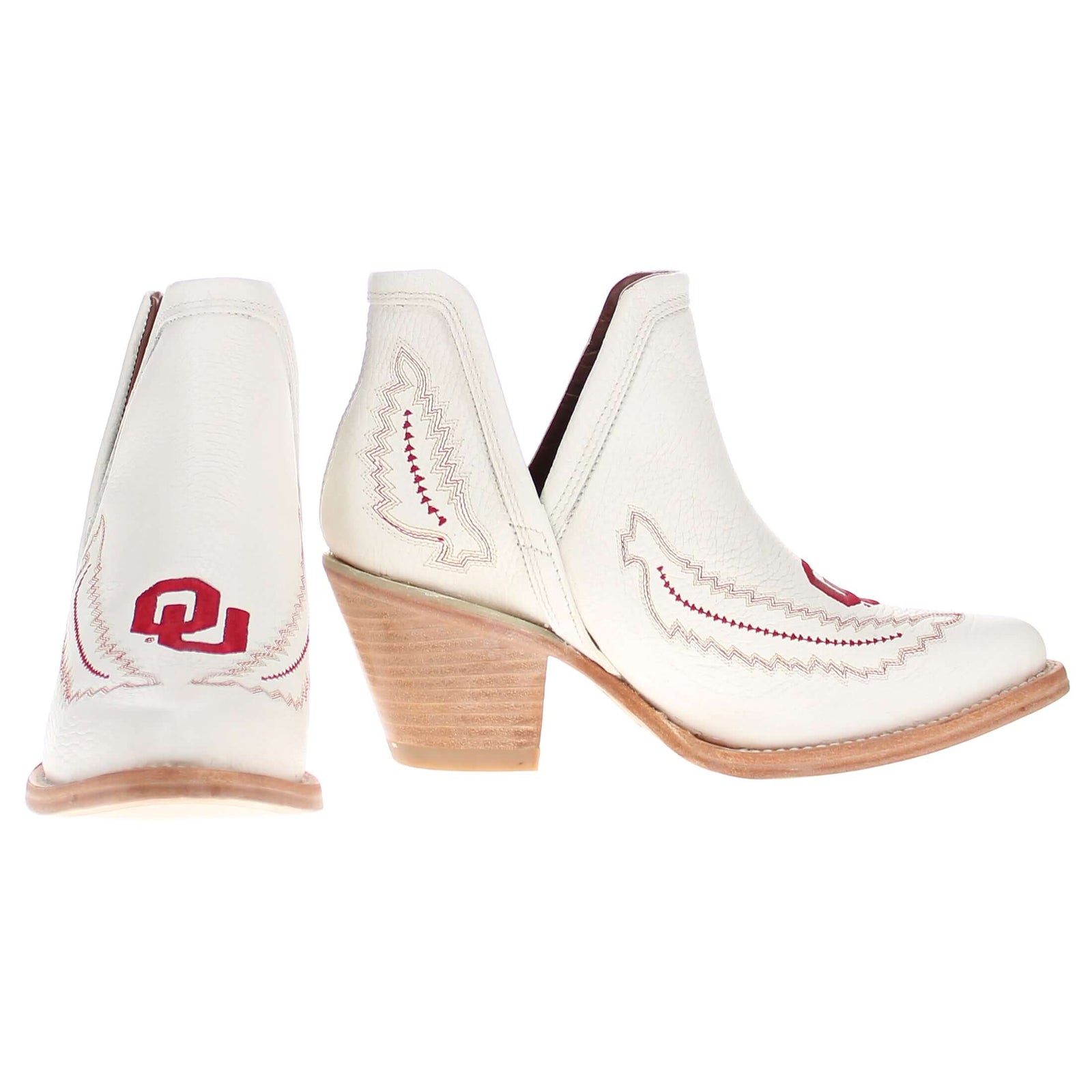 Women's University of Oklahoma Sooners Cowgirl Booties | OU All White Pointed Toe Boots | Officially Licensed | Natalie