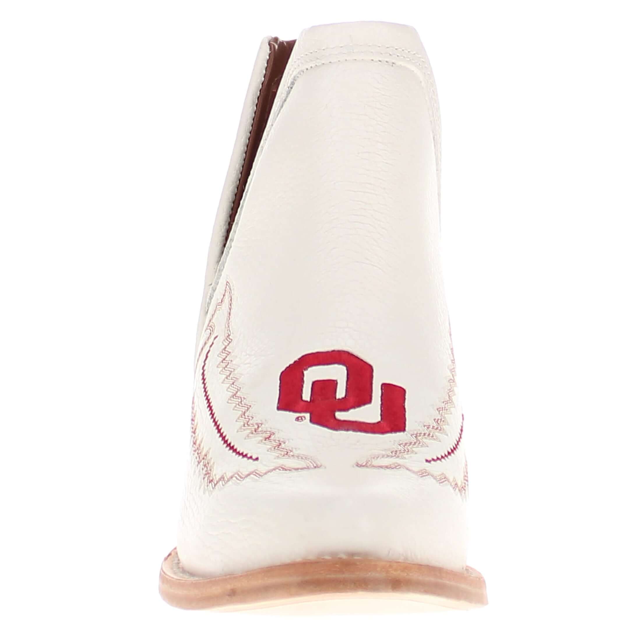 Women's University of Oklahoma Sooners Cowgirl Booties | OU All White Pointed Toe Boots | Officially Licensed | Natalie