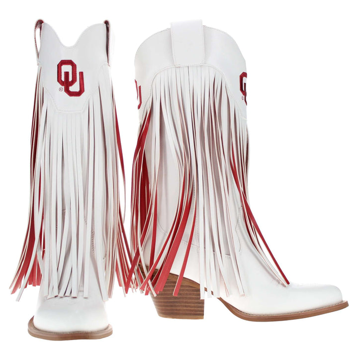 University of Oklahoma Kacey White Fringe Boot By V By Vaccari