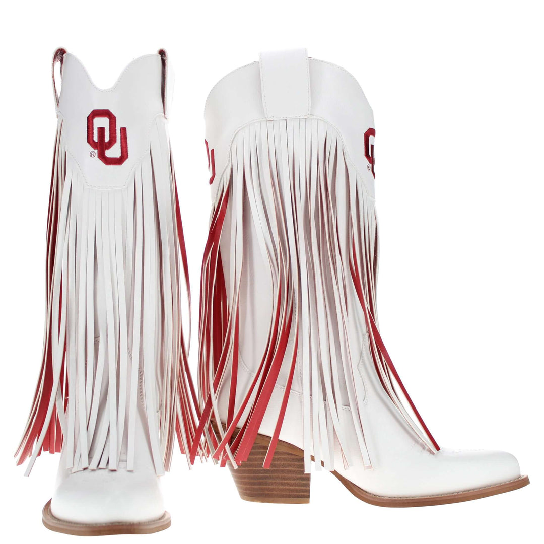 University of Oklahoma Kacey White Fringe Boot By V By Vaccari