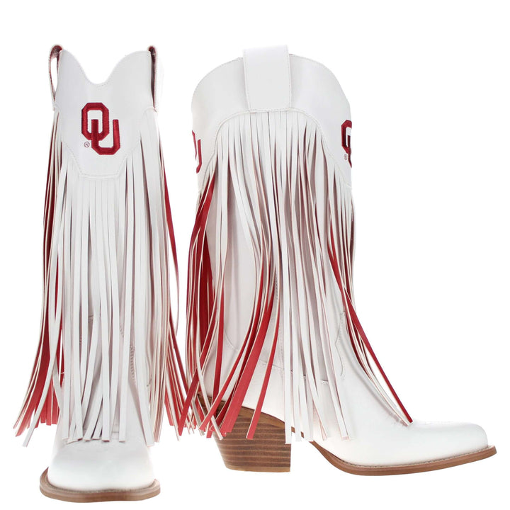 University of Oklahoma Kacey White Fringe Boot By V By Vaccari