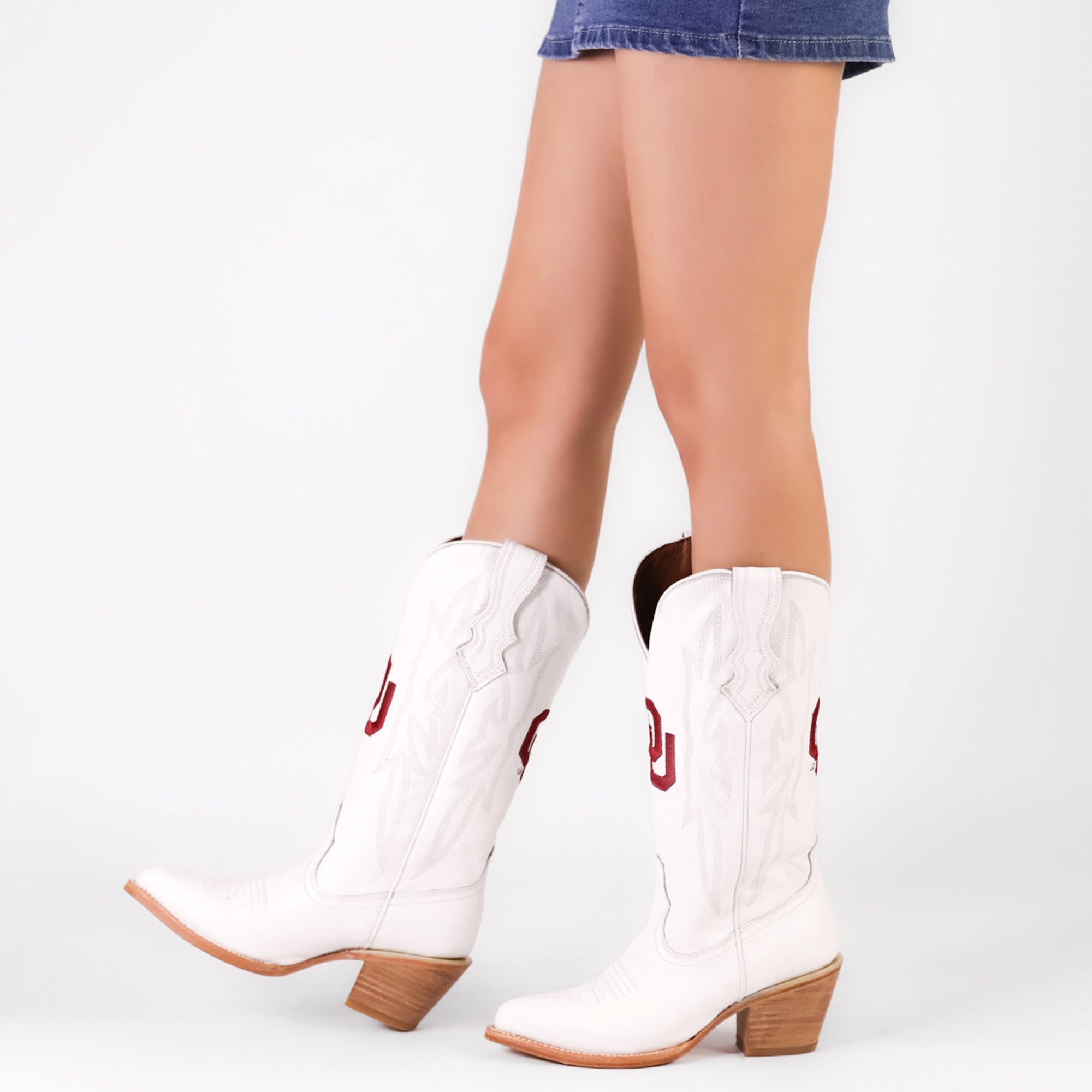 Women's University of Oklahoma Sooners All White Pointed Toe Cowgirl Boots Leighton by Vaccari
