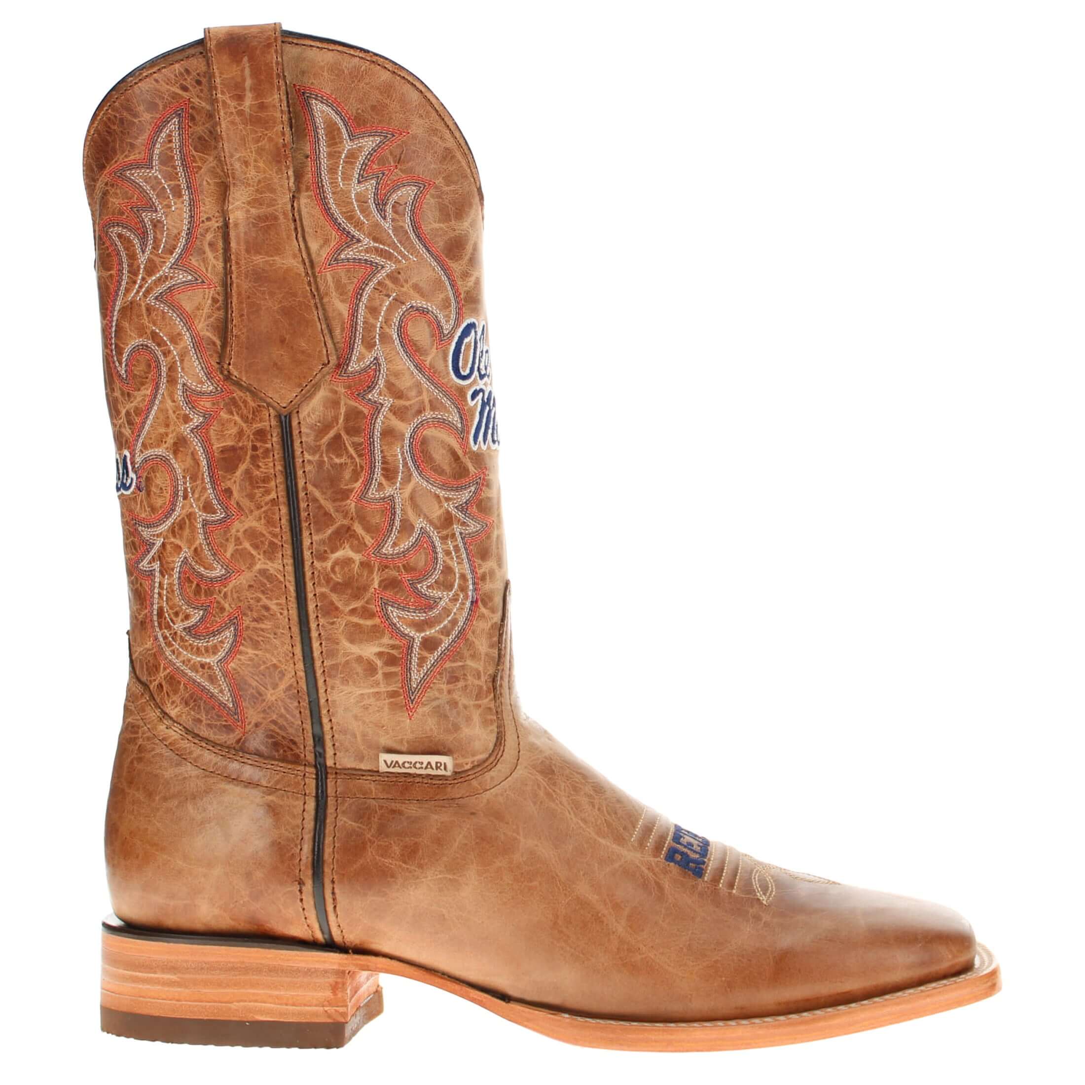 Men's Ole Miss Tan Square Toe Cowboy Boots by Vaccari