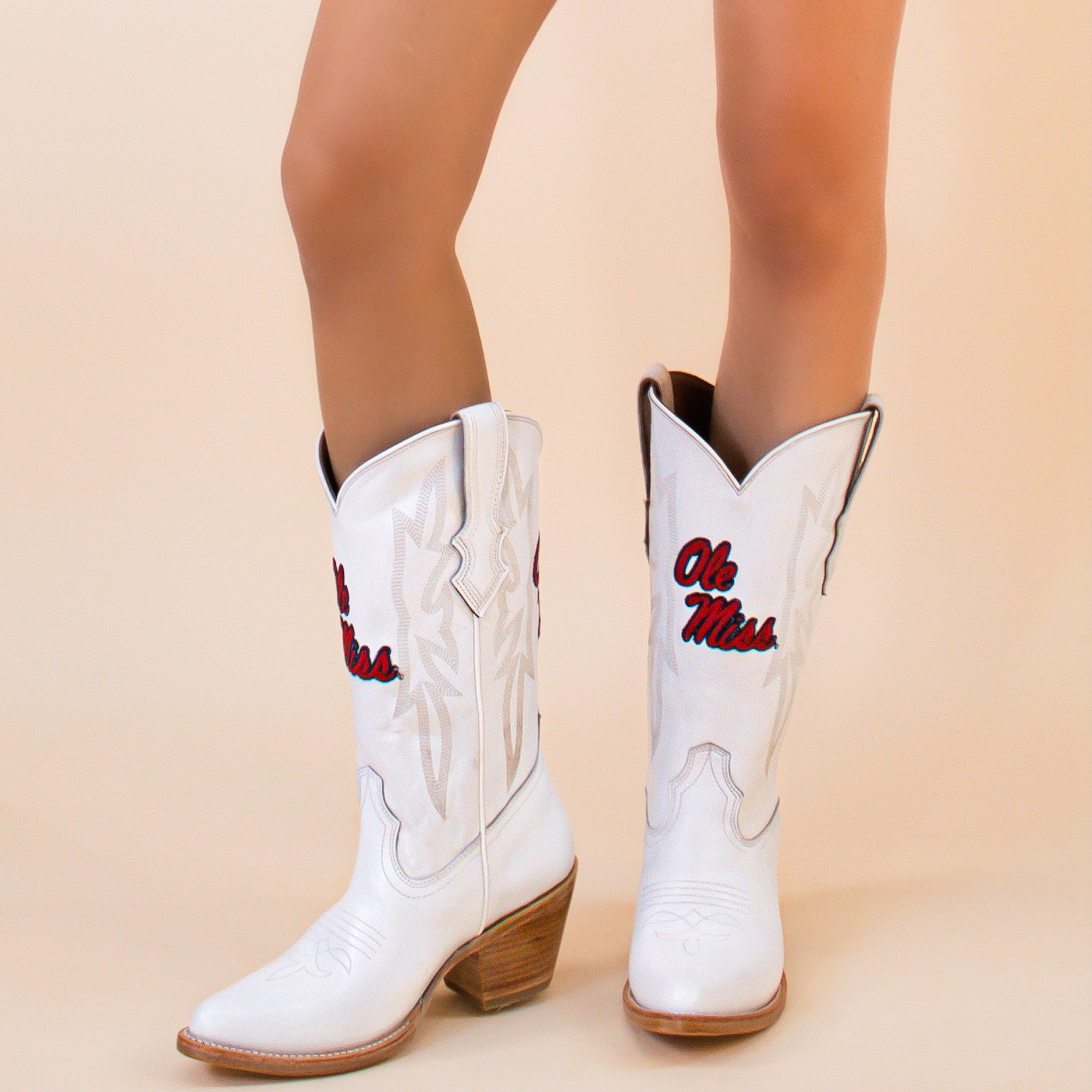 Women's University of Mississippi All White Pointed Toe Cowgirl Boots Leighton Vaccari University