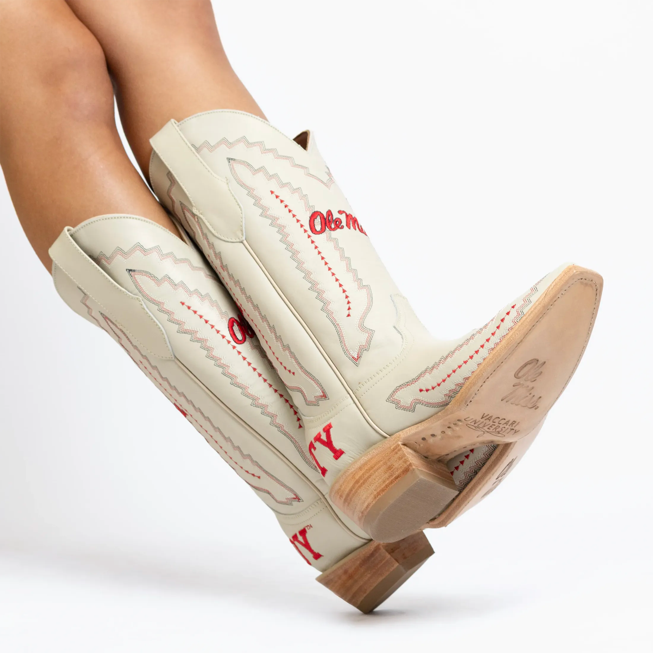 Women's University of Mississippi Bone Snip Toe Cowgirl Boots Naomi by Vaccari