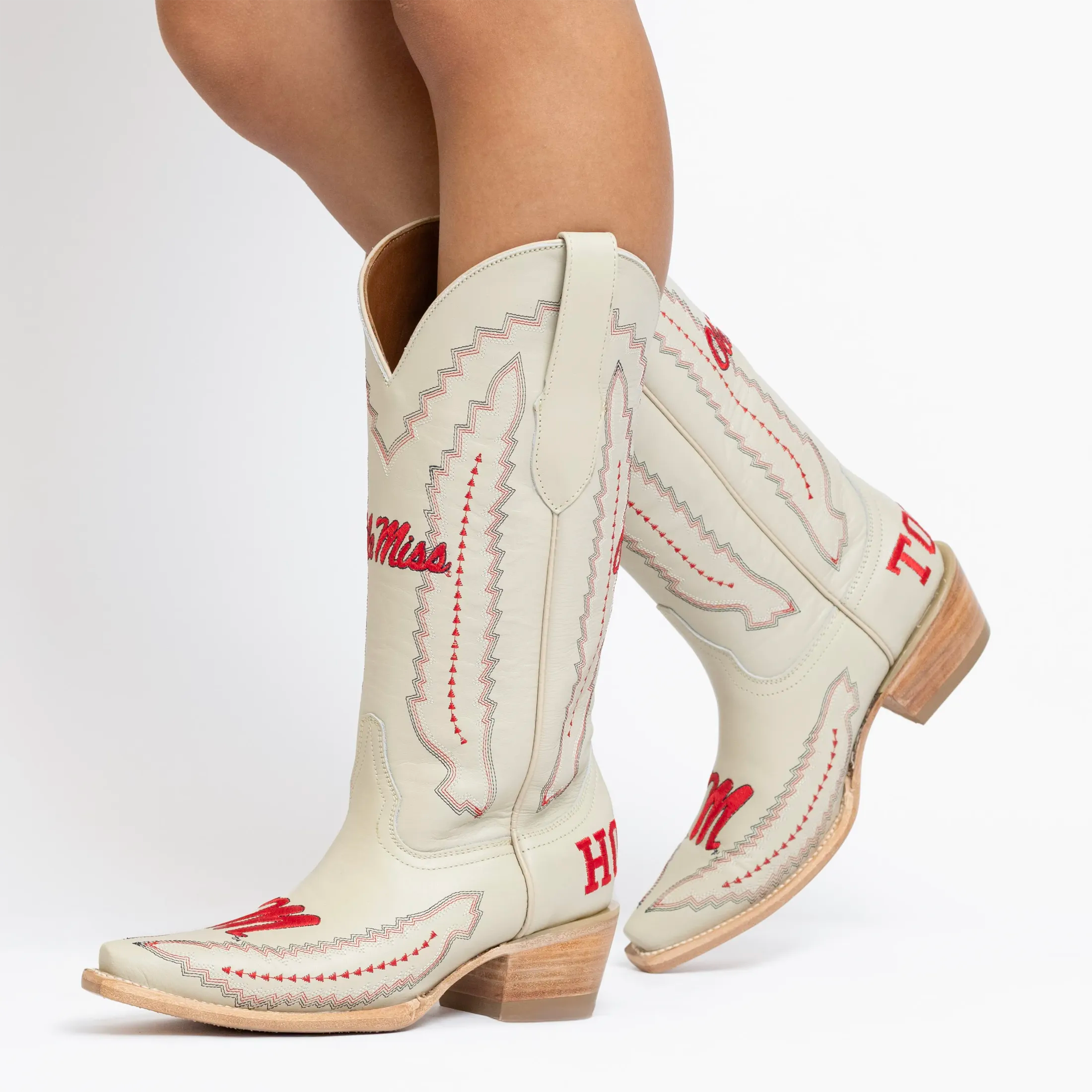 Women's University of Mississippi Bone Snip Toe Cowgirl Boots Naomi by Vaccari