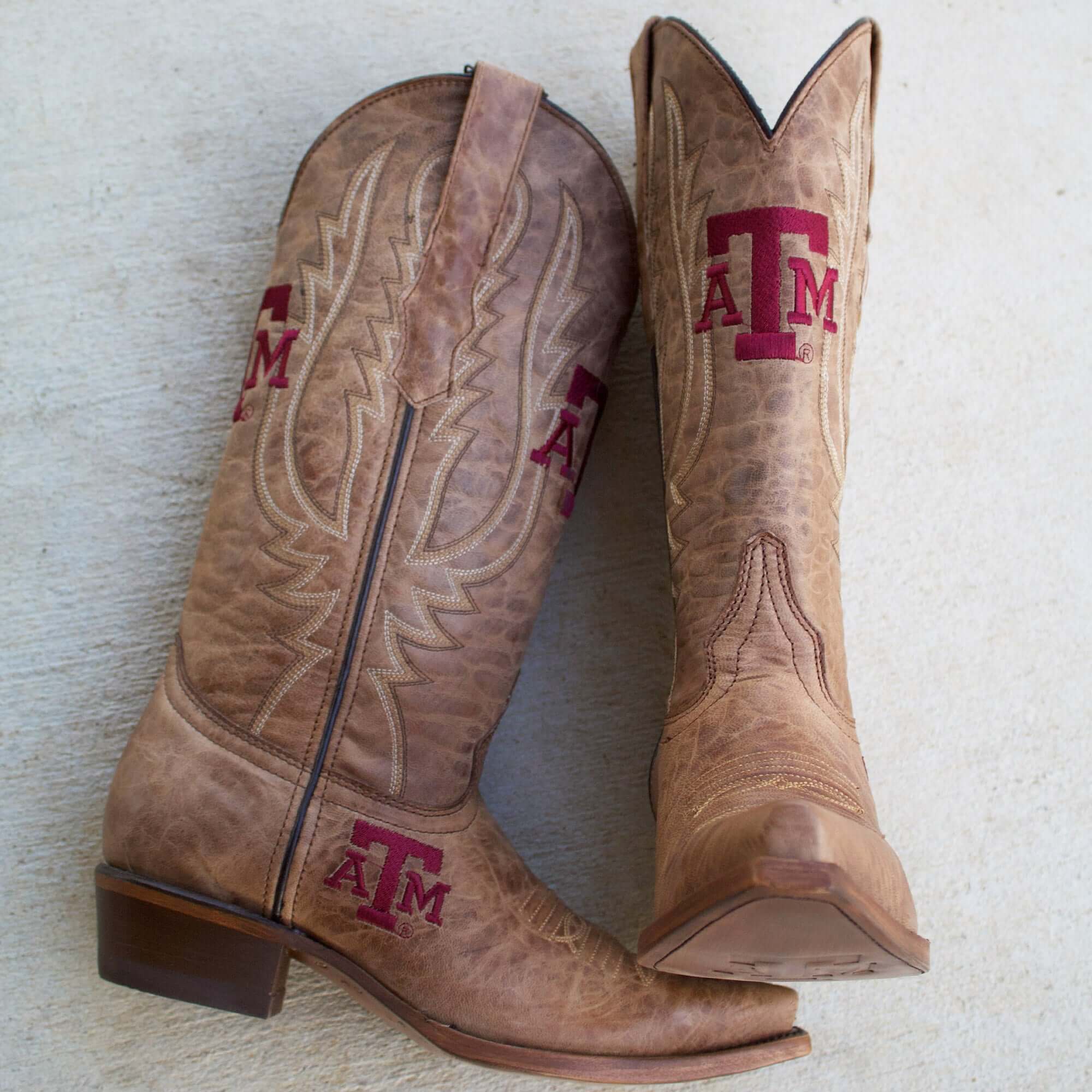 Women's Texas A&M Aggies Tan Leather Snip Toe Cowgirl Boots by Vaccari
