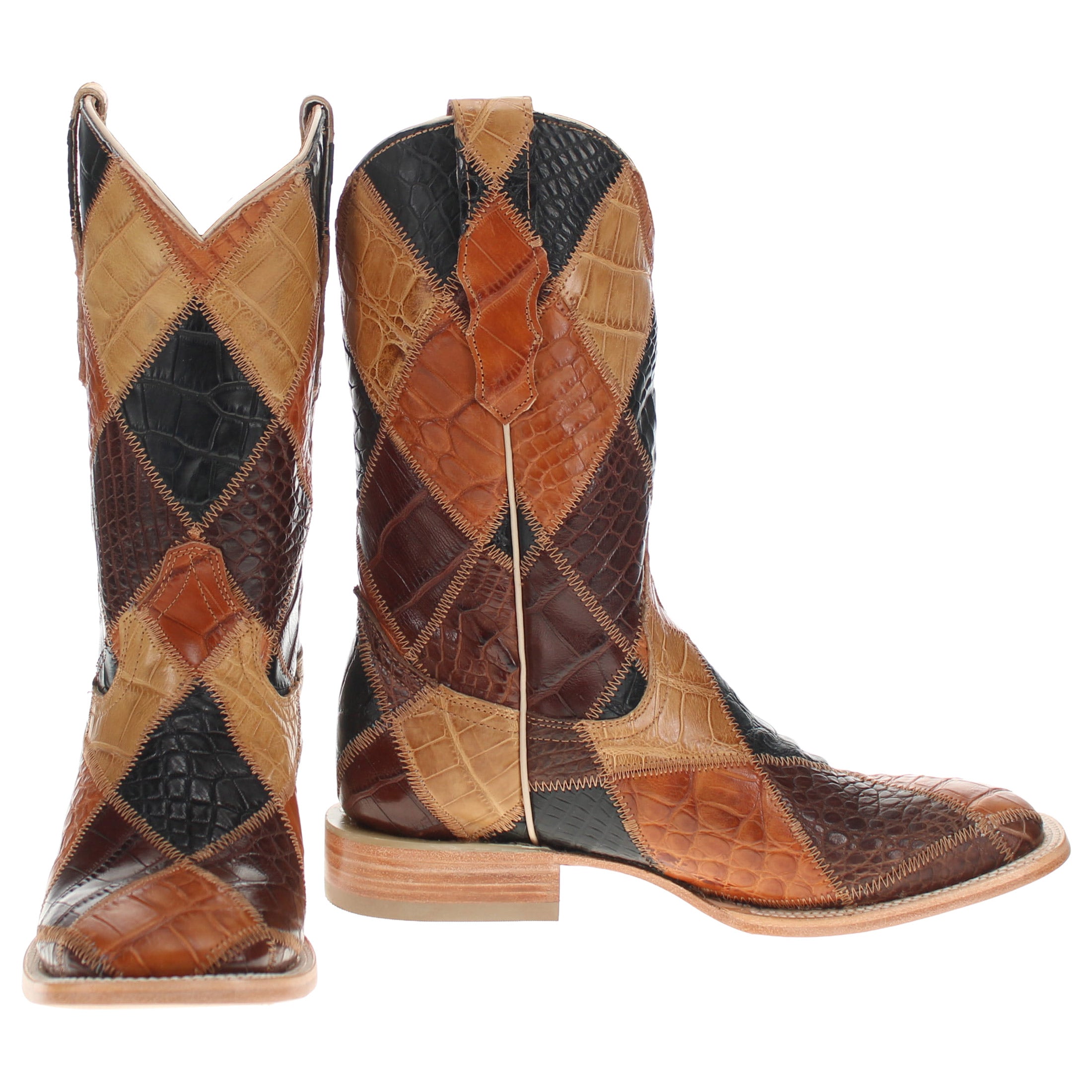 Men's Multi Patch Alligator belly Cowboy Boots Patton by Vaccari Core