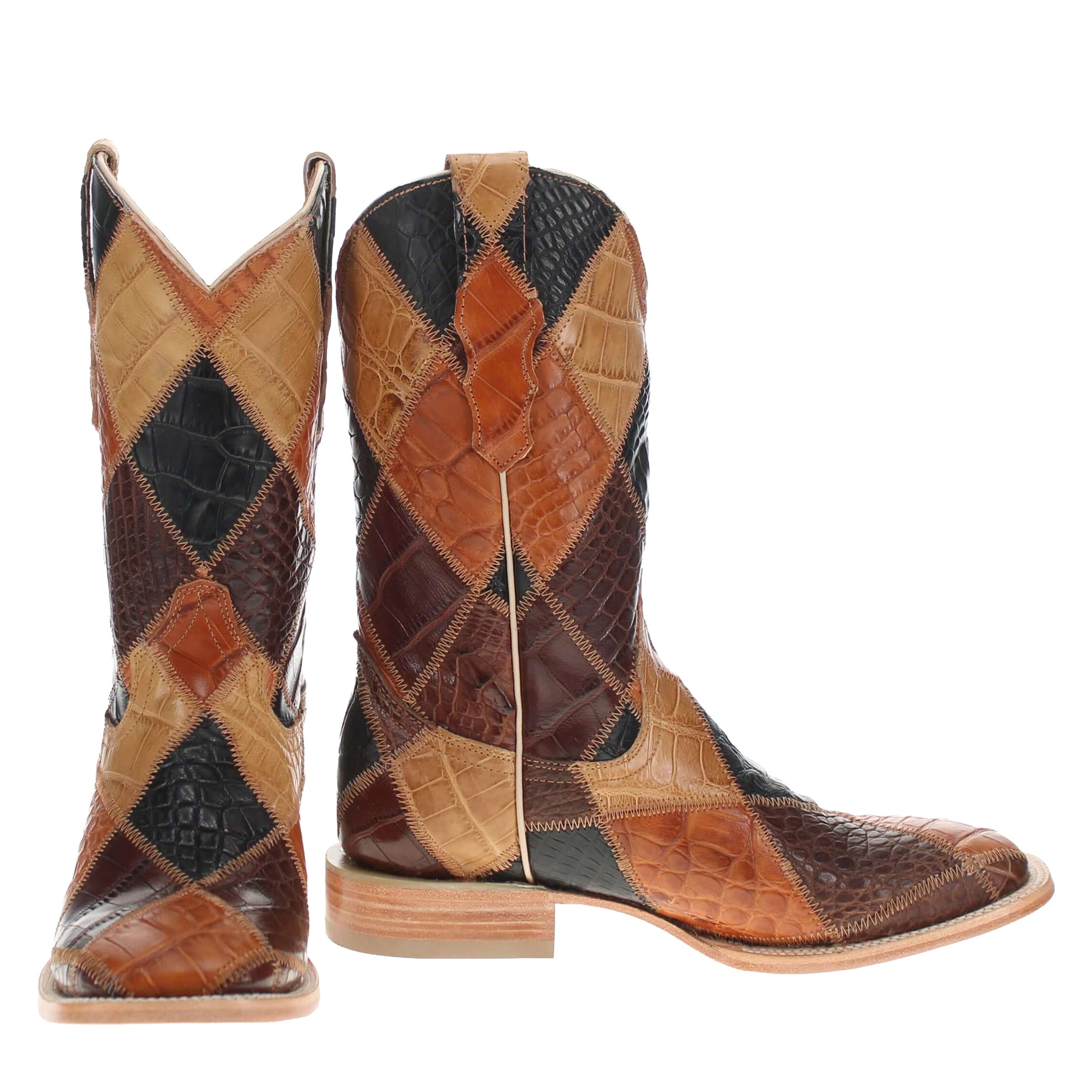 Men's Multi Patch Alligator belly Cowboy Boots Patton by Vaccari Core