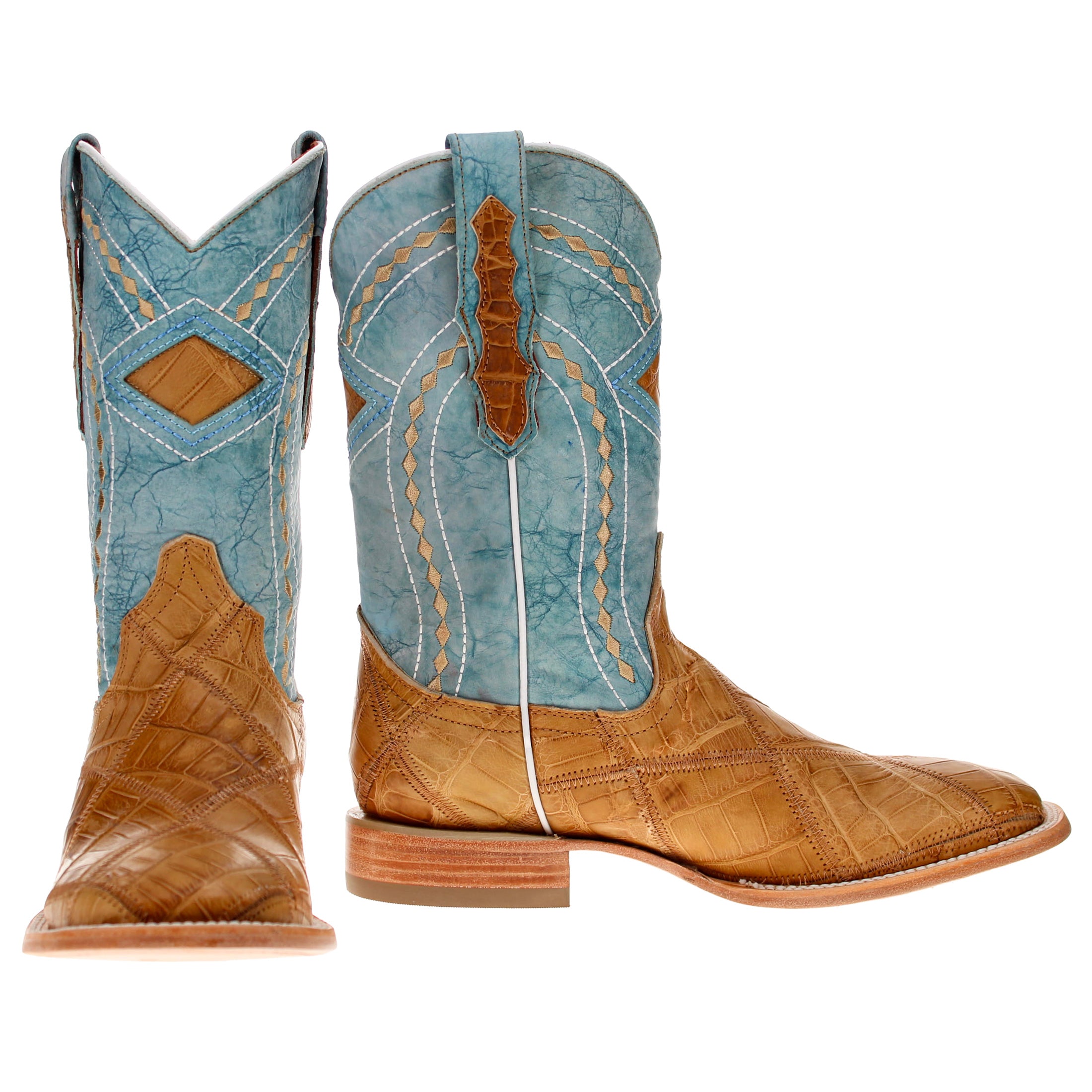 Ameri VINTAGE アメリ DIAGONAL TOE BOOTS Men's Tan Patch Alligator Cowboy Boots | Vaccari