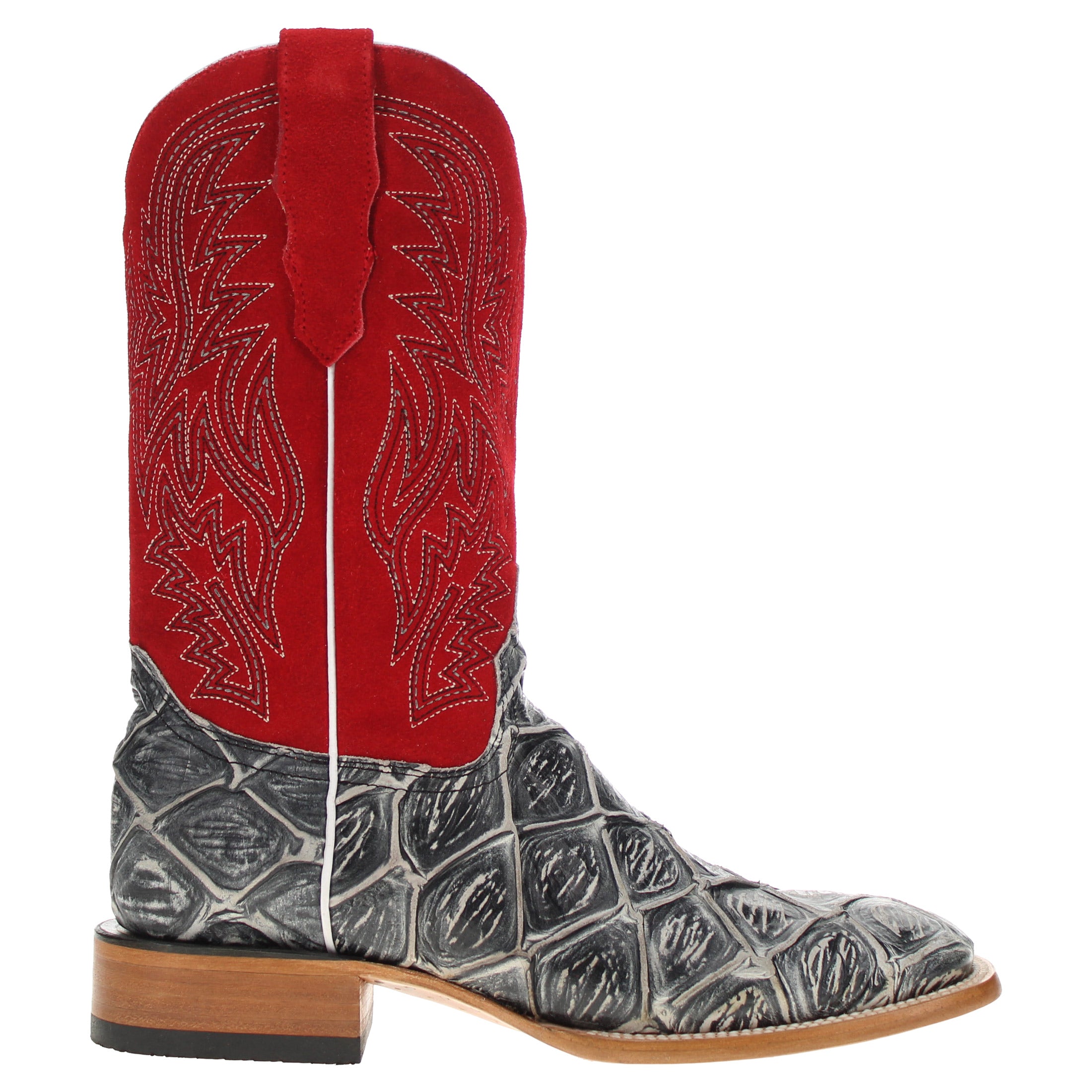 Men's Black Pirarucu Fish Print Cowboy Boots Malik by Vaccari Core