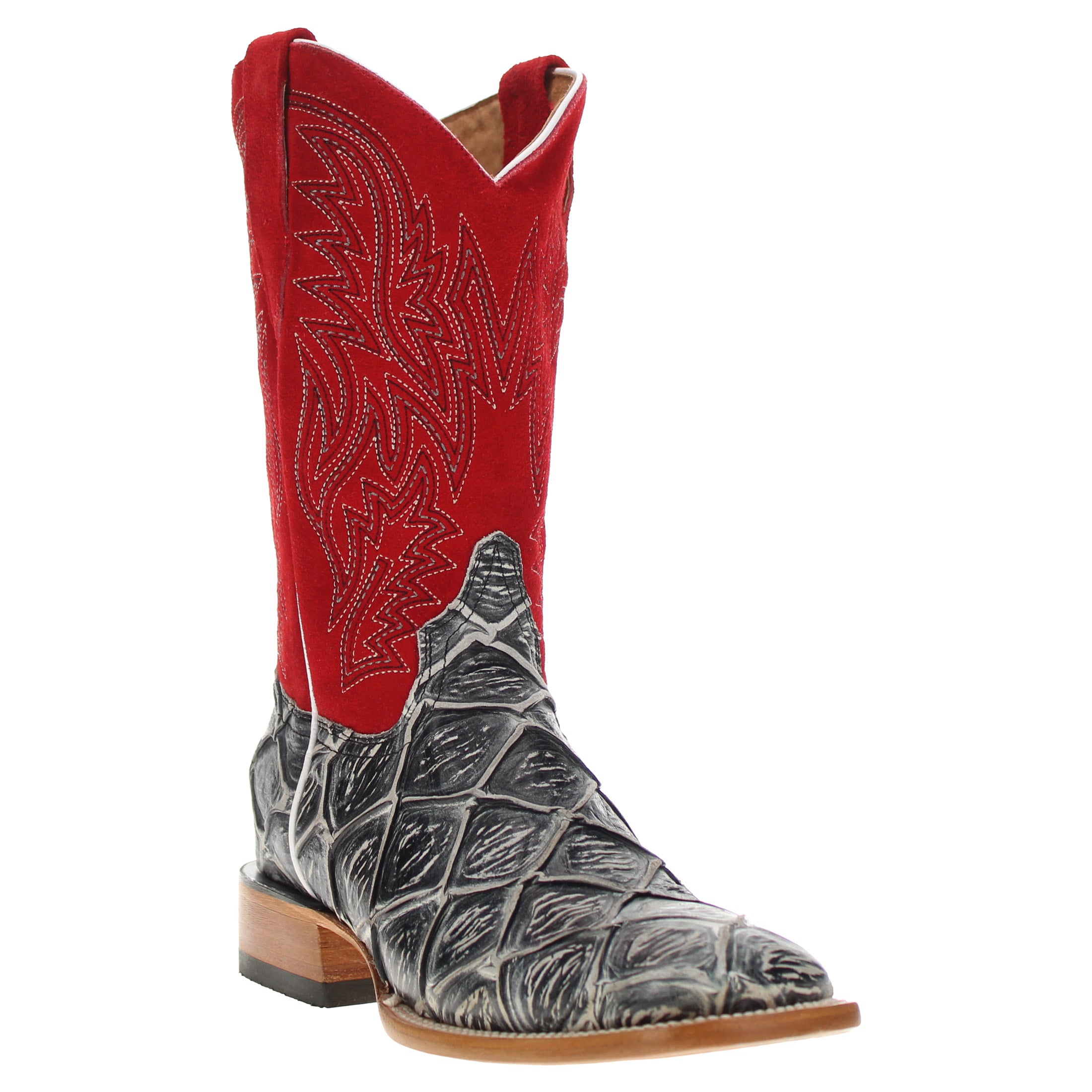 Men's Black Pirarucu Fish Print Cowboy Boots Malik by Vaccari Core