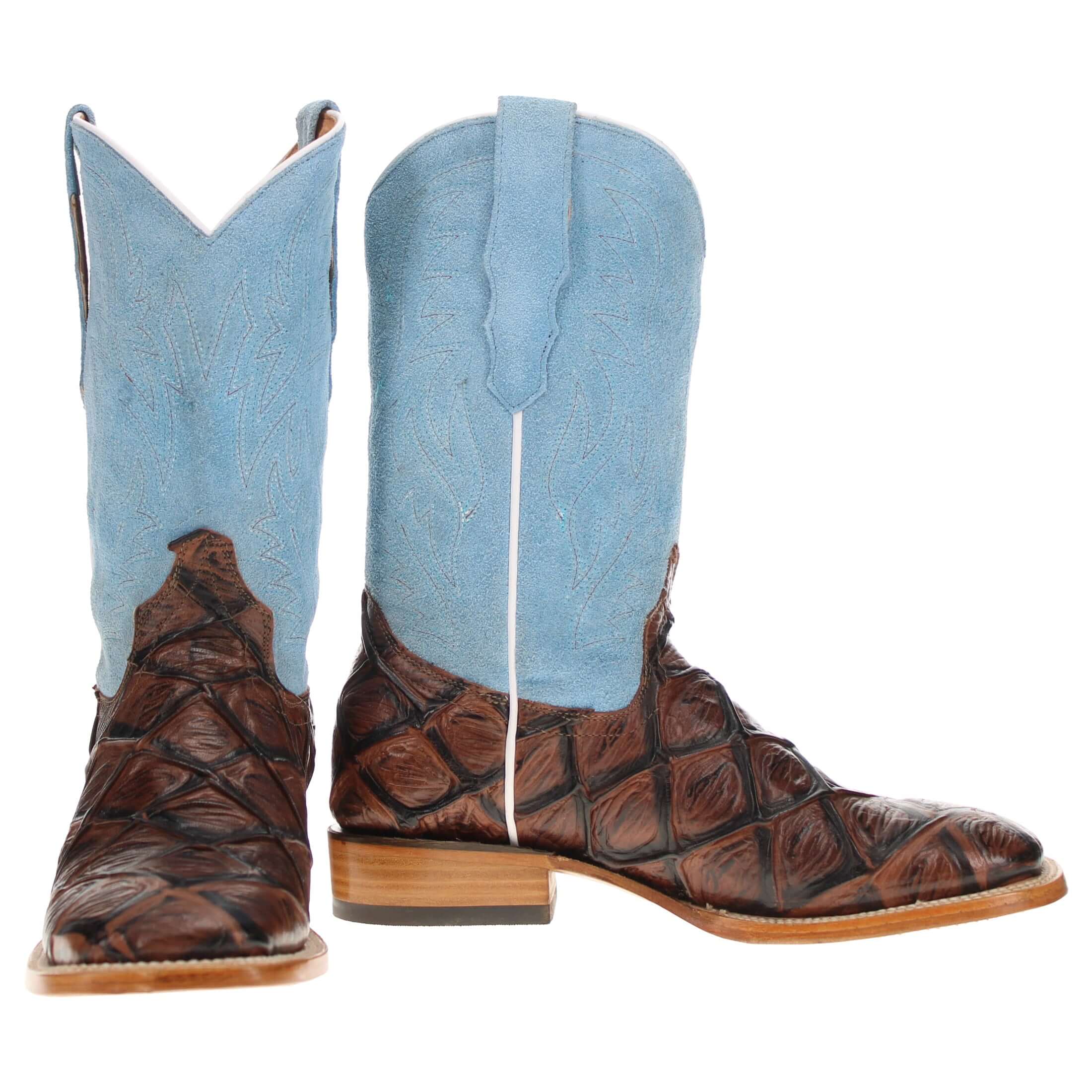 Men's Mocha Pirarucu Print Cowboy Boots | Vaccari Boots