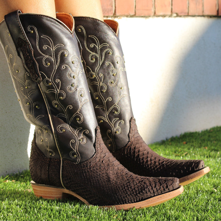 Women's Vaccari Mocha Python Snip Toe Boots