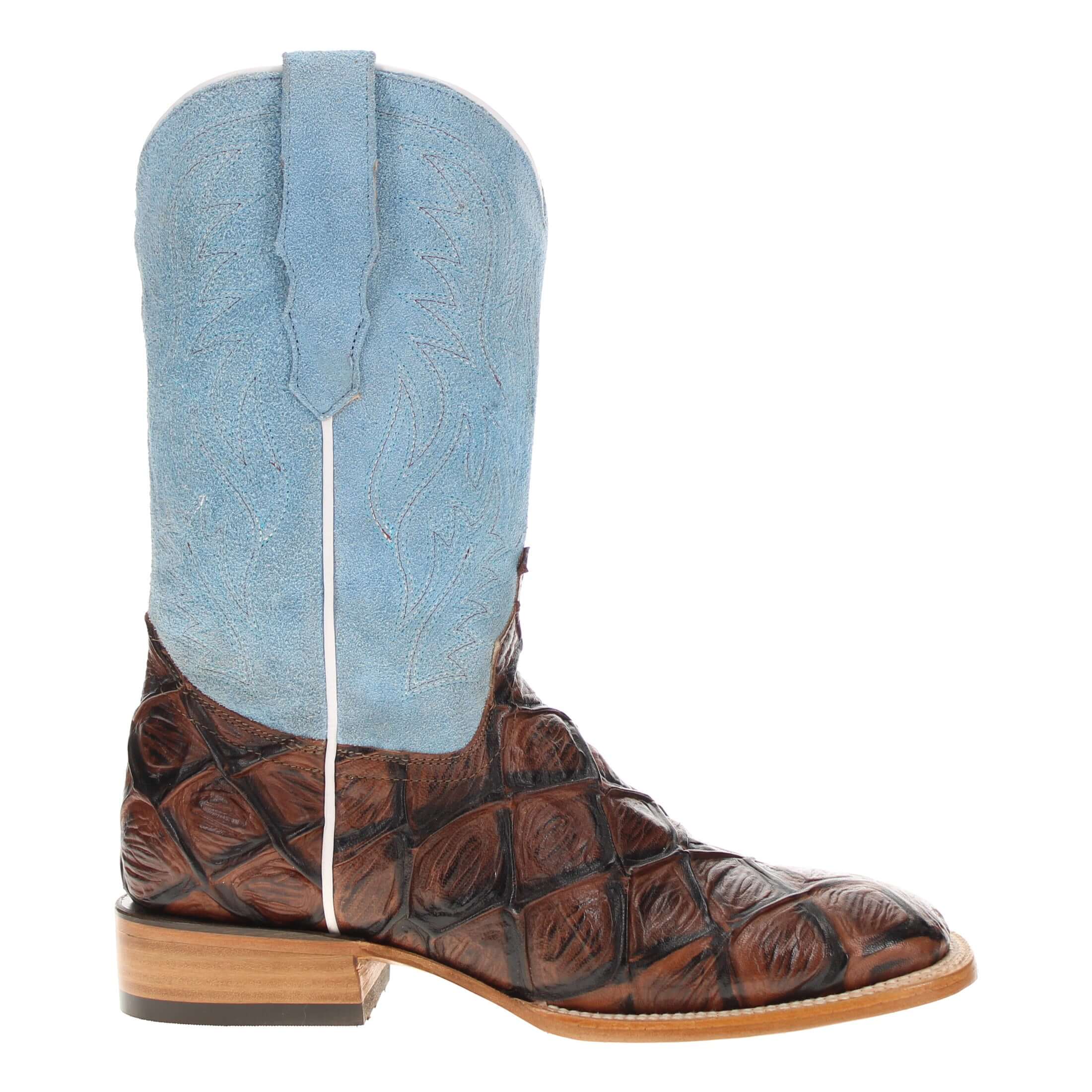 Men's Mocha Pirarucu Print Cowboy Boots | Vaccari Boots