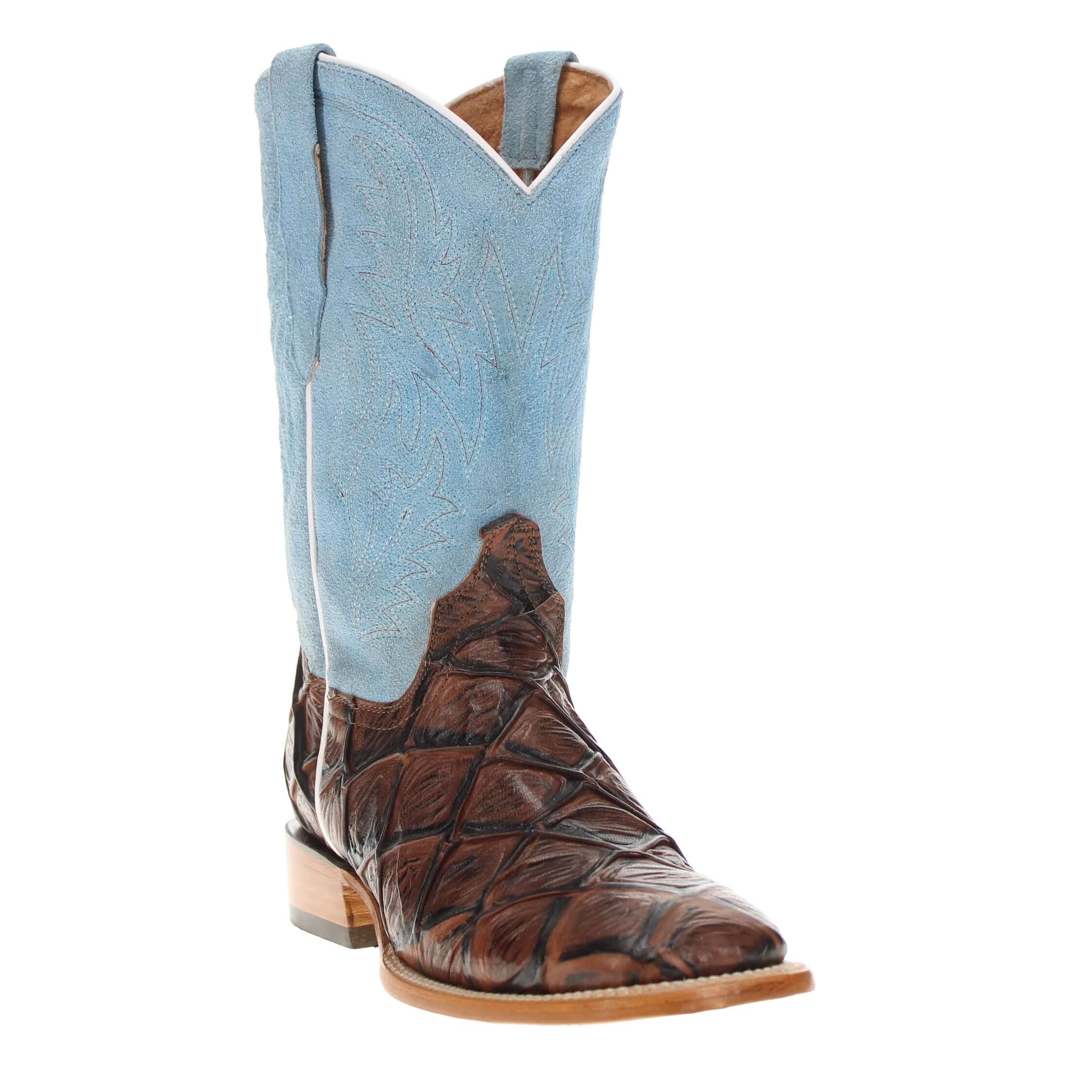 Men's Mocha Pirarucu Print Cowboy Boots | Vaccari Boots