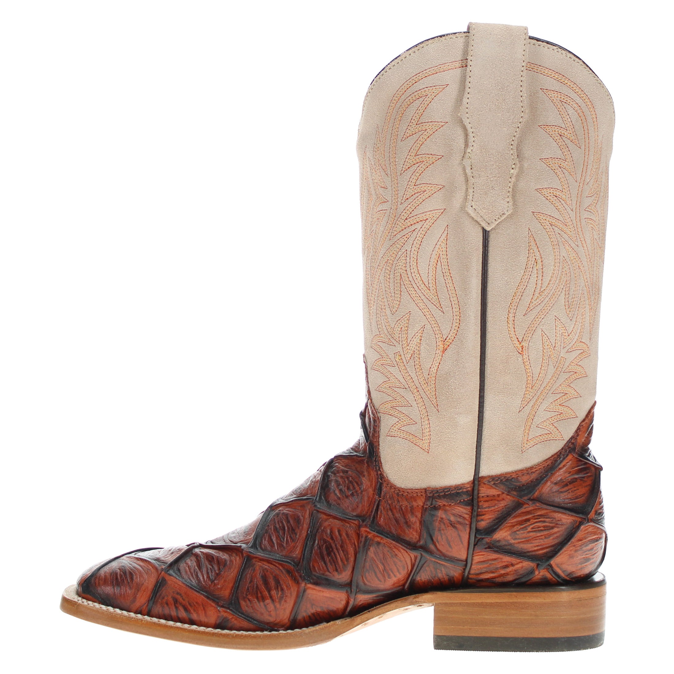 Men's Cognac Pirarucu Fish Print Cowboy Boots Malik by Vaccari Core