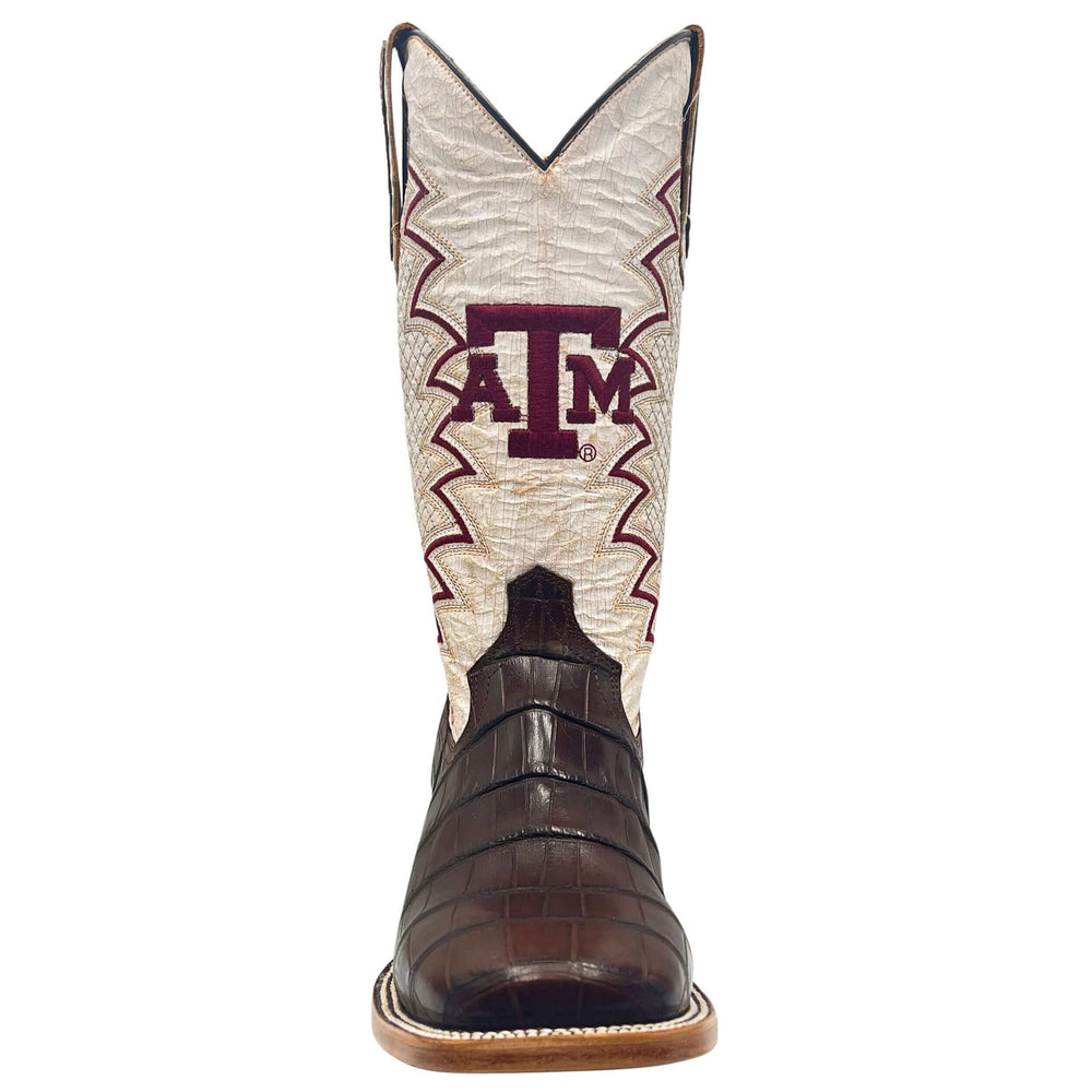 Men's Texas A&M Aggies Brown Square Toe American Alligator Cowboy Boots Parker by Vaccari