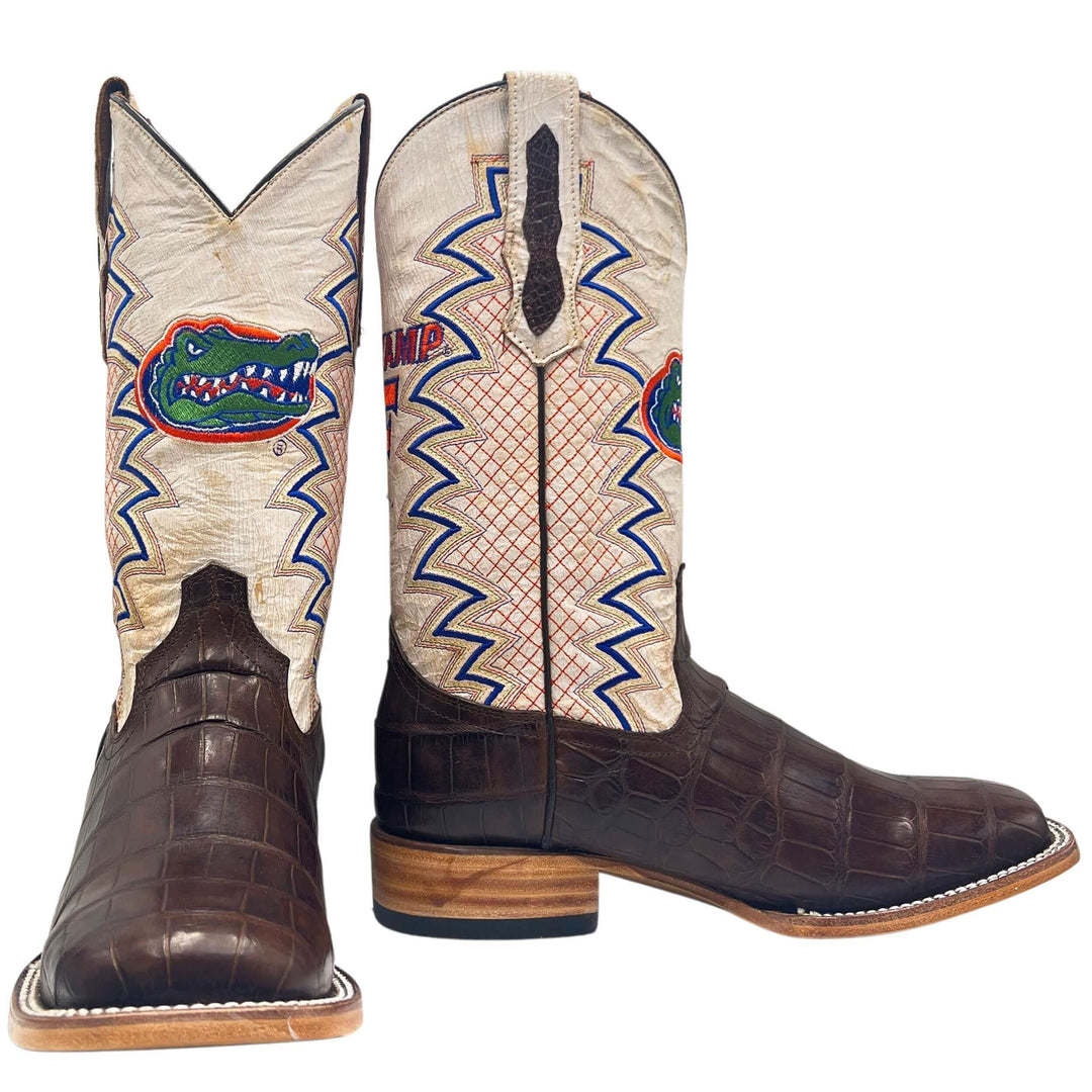 Men's University of Florida Gators Cognac Square Toe American Alligator Cowboy Boots Parker by Vaccari