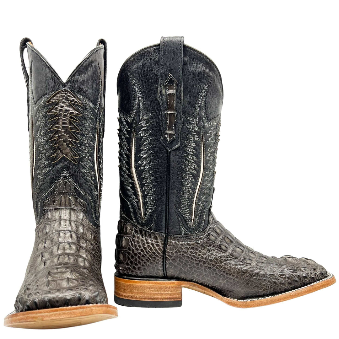 Men's Vaccari Grey Head Cut American Alligator Square Toe Cowboy Boots