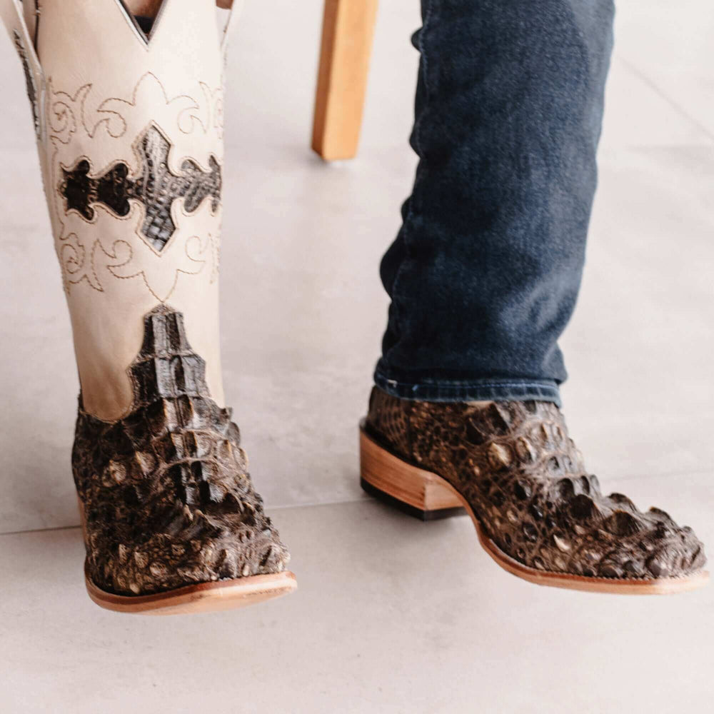 Mens Natural American Alligator Headcut Narrow Square Toe Cowboy Boots by Vaccari