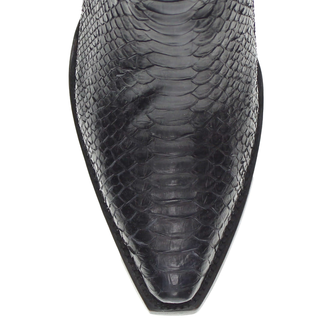 Womens Black Python Leather Sniptoe Western Snip Toe Boots by Vaccari