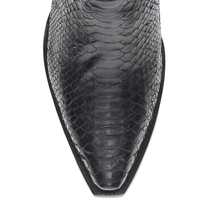 Womens Black Python Leather Sniptoe Western Snip Toe Boots by Vaccari