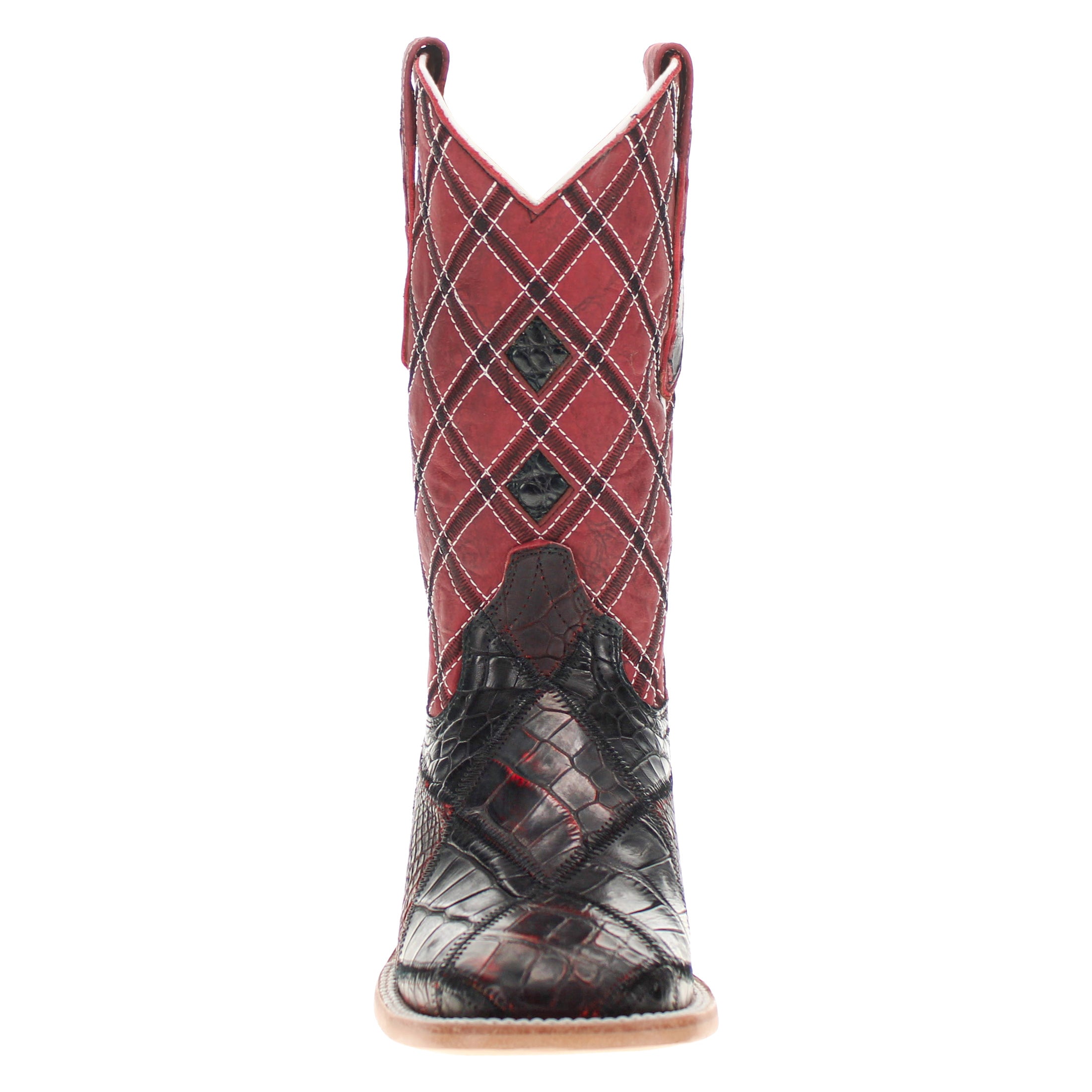 Men's Black Cherry Patchwork Alligator Belly Square Toe Cowboy Boots Boone by Vaccari
