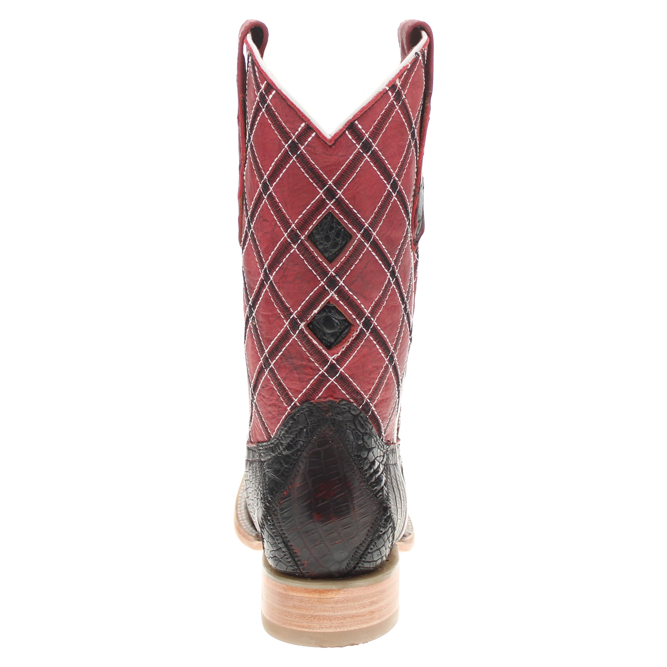 Men's Black Cherry Patchwork Alligator Belly Square Toe Cowboy Boots Boone by Vaccari