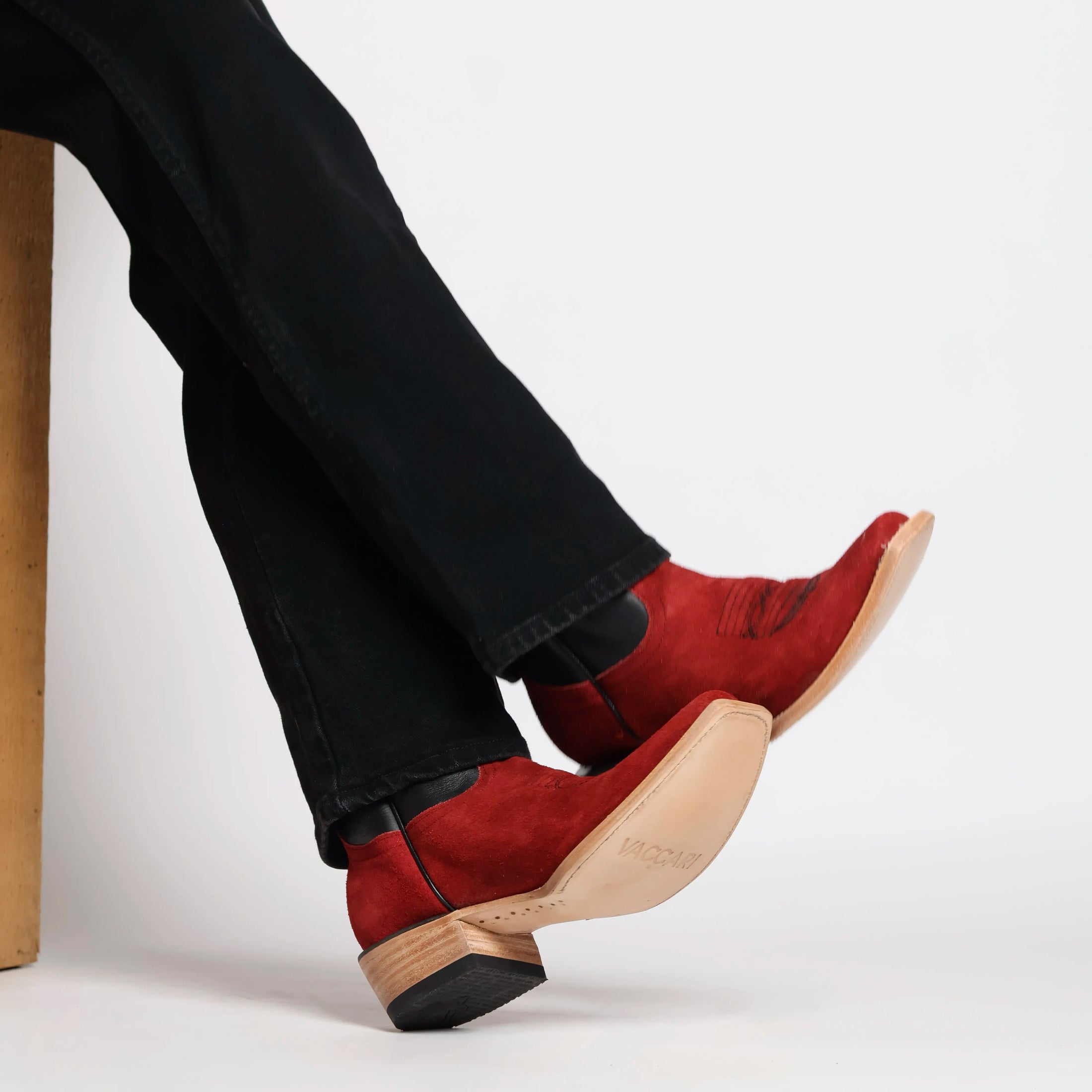 Men's Red Suede Vamp JW Toe Cowboy Boots by Vaccari