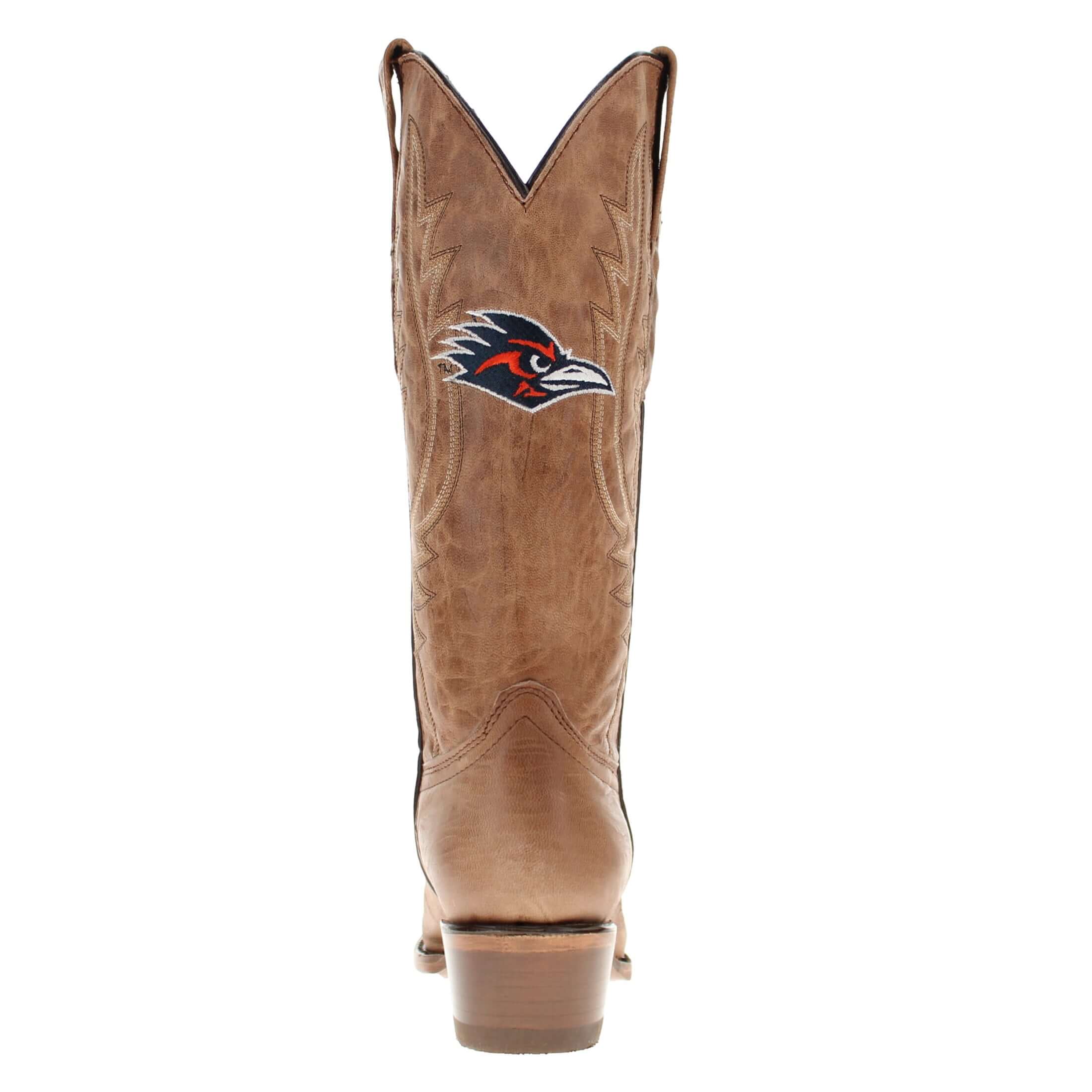 Women's University of Texas at San Antonio UTSA Roadrunners Tan Leather Snip Toe Cowgirl Boots by Vaccari