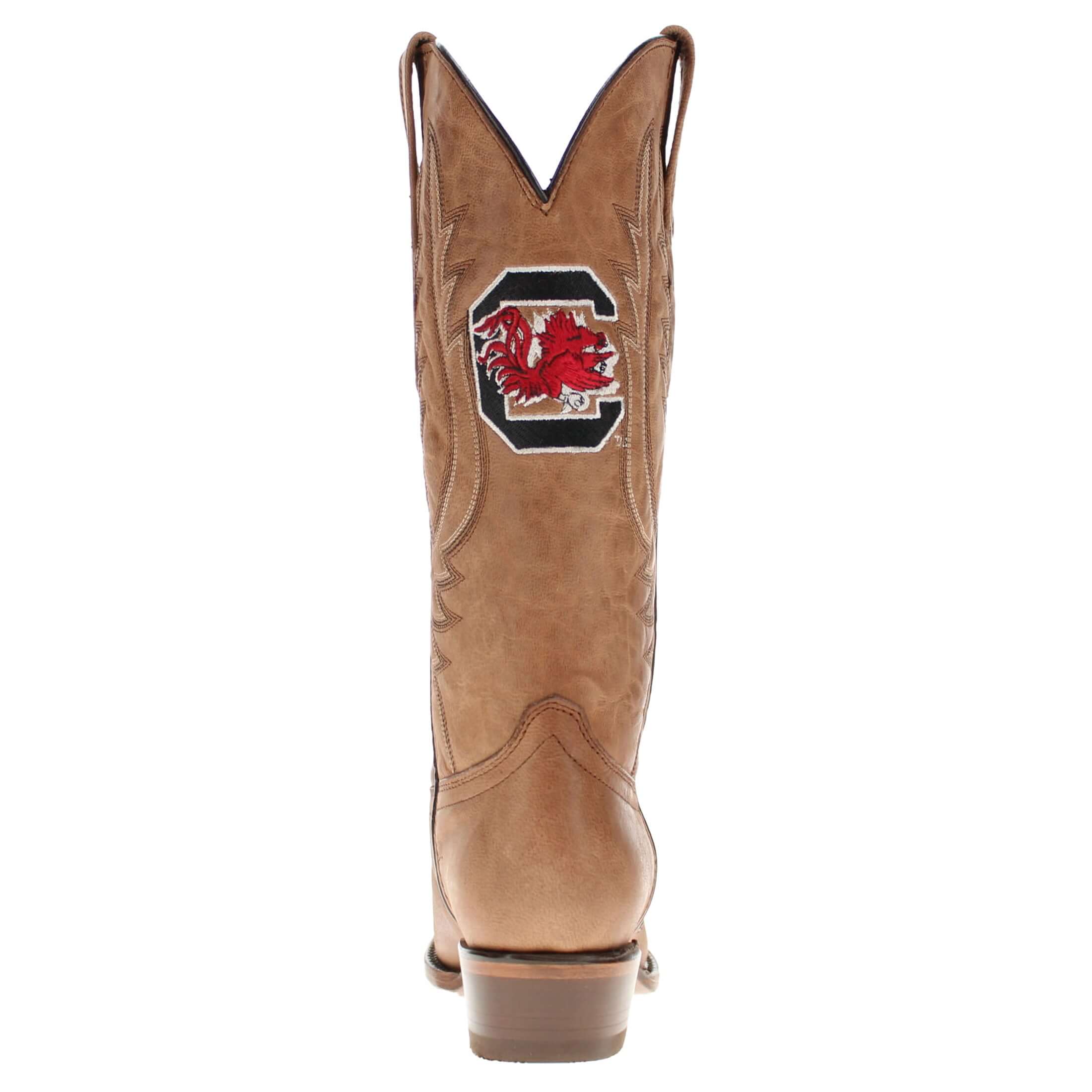 Women's University of South Carolina Gamecocks Tan Leather Snip Toe Cowgirl Boots by Vaccari