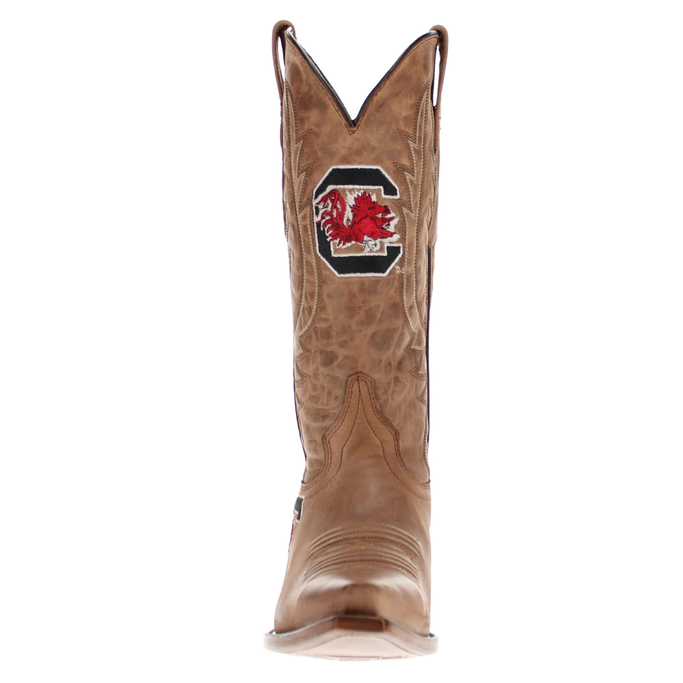 Women's University of South Carolina Gamecocks Tan Leather Snip Toe Cowgirl Boots by Vaccari