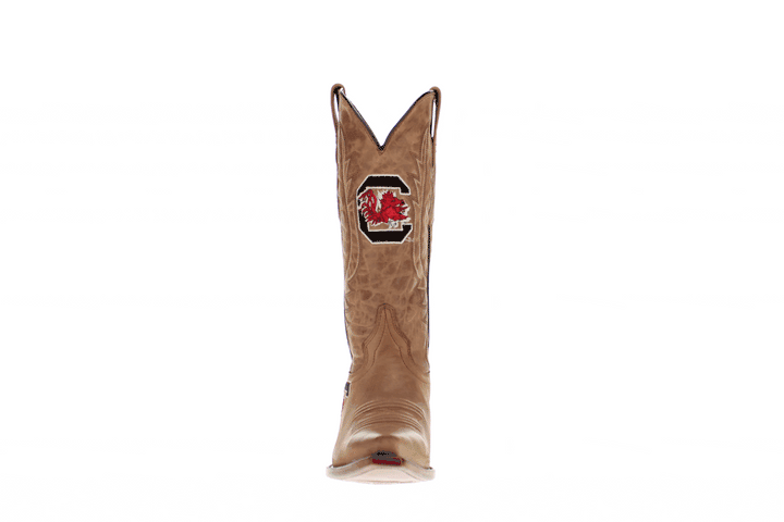 Women's University of South Carolina Gamecocks Tan Leather Snip Toe Cowgirl Boots by Vaccari