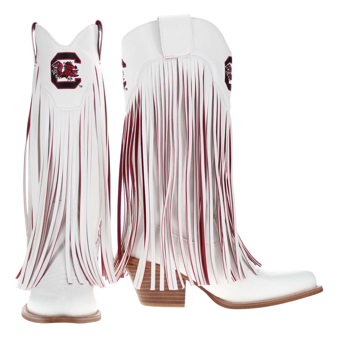 University of South Carolina Kacey White Fringe Boot By V By Vaccari